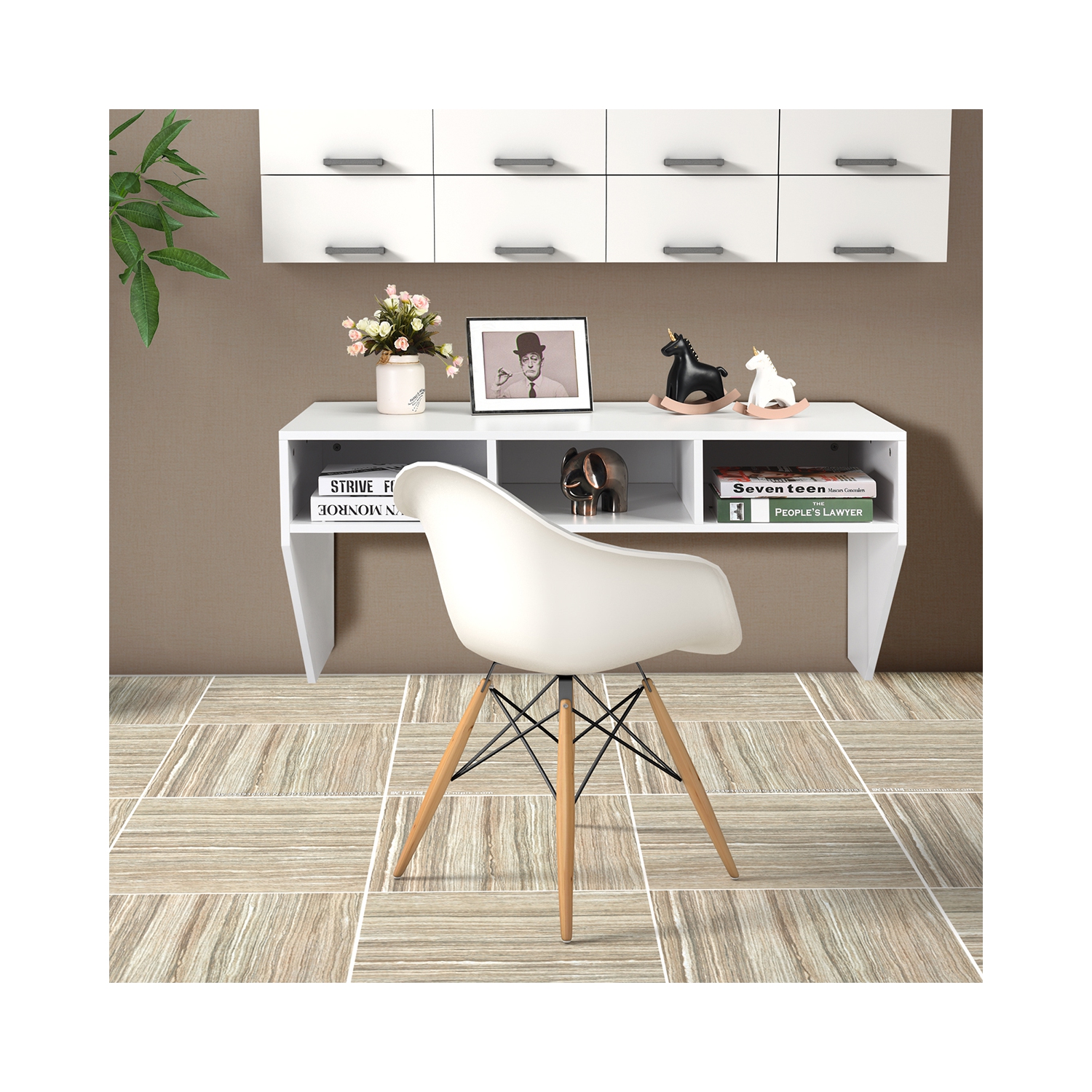 Costway Wall Mounted Floating Computer Table Desk Home Office Furni Storage Shelf White