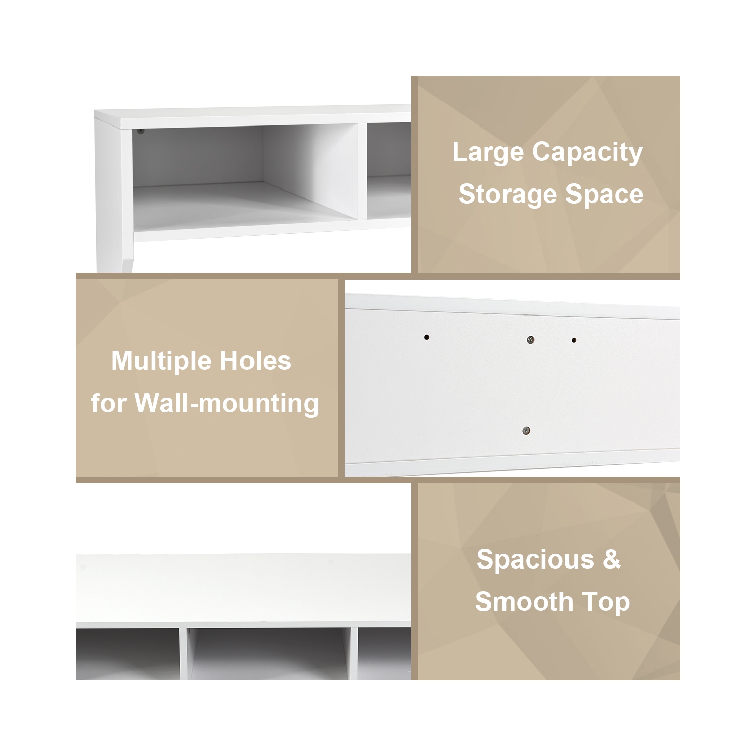 Costway Wall Mounted Floating Computer Table Desk Home Office Furni Storage Shelf White