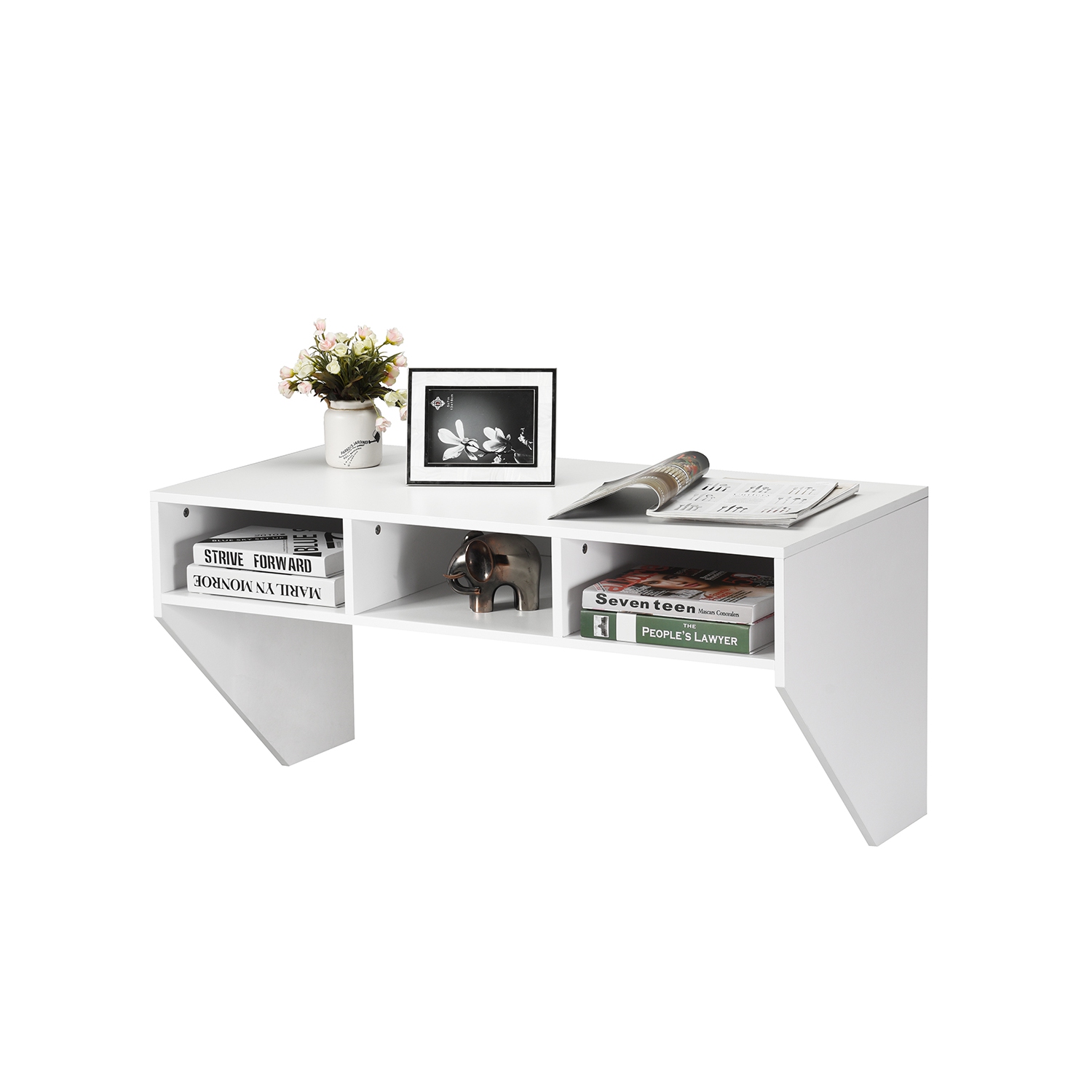 Costway Wall Mounted Floating Computer Table Desk Home Office Furni Storage Shelf White