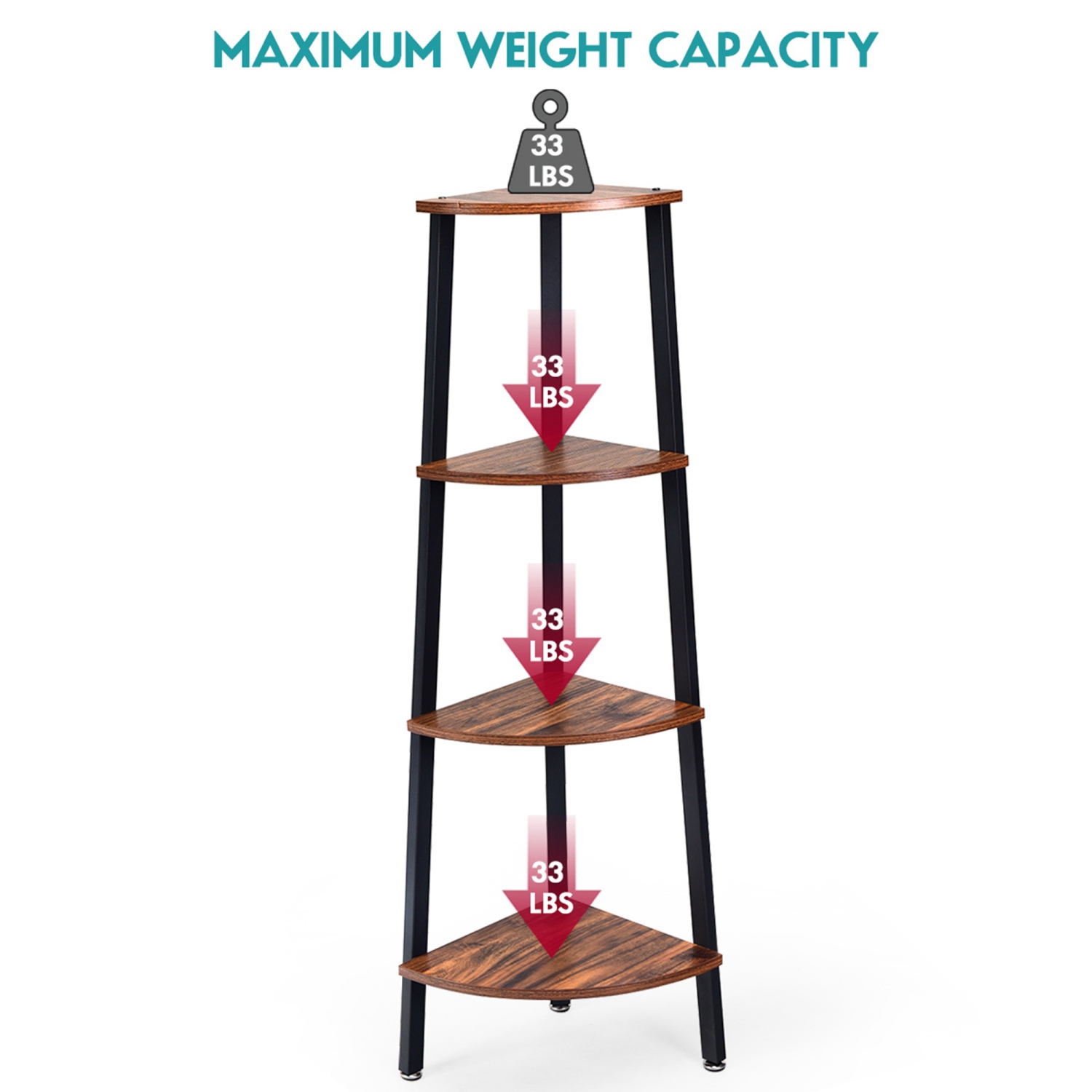 Costway 4-Tier Corner Shelf Metal Storage Rack Domestic Bookcase Display Stand Wood