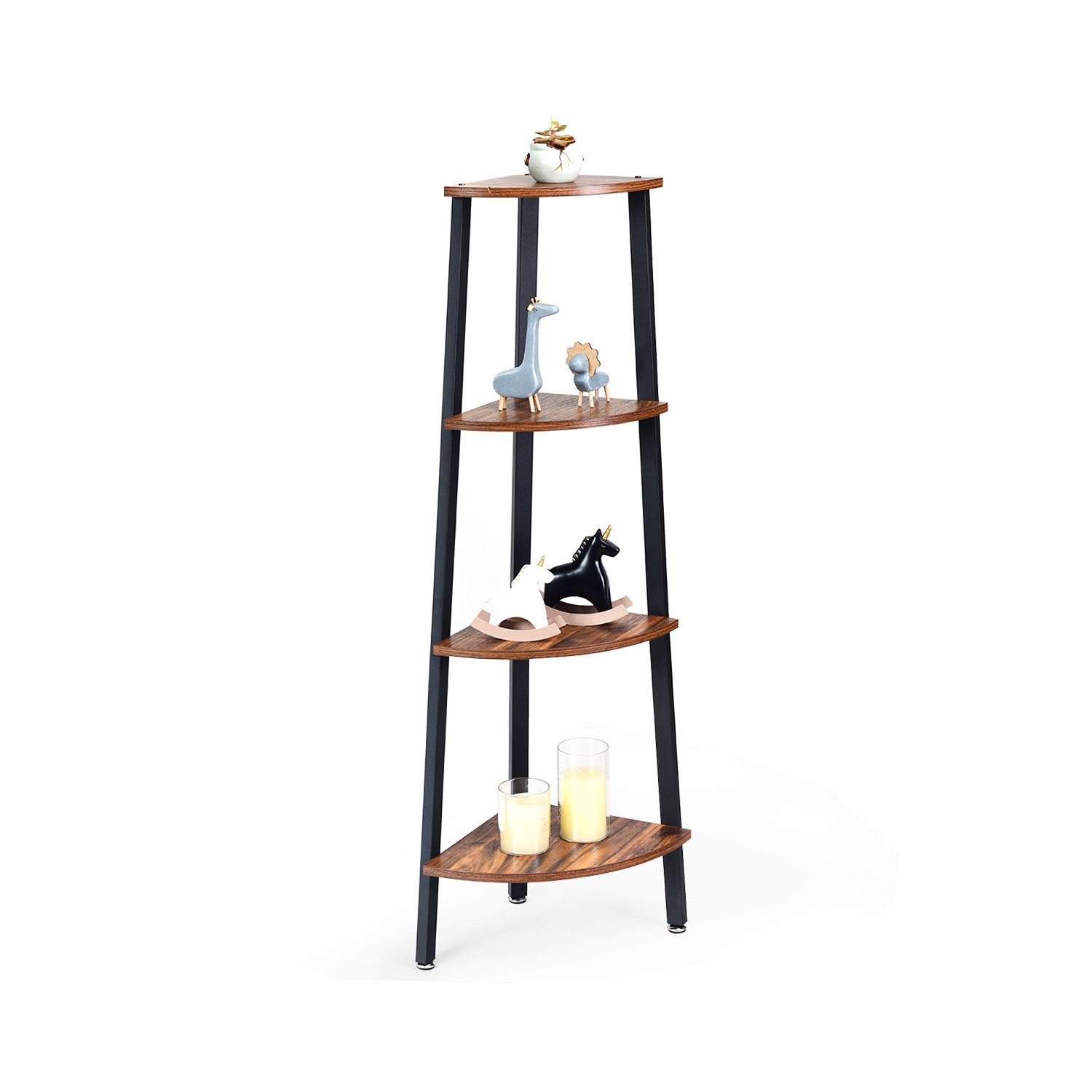 Costway 4-Tier Corner Shelf Metal Storage Rack Domestic Bookcase Display Stand Wood
