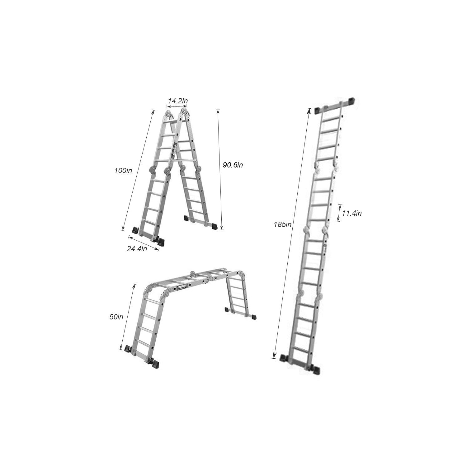 Stanz 15.5FT Folding Ladder Multi Purpose Aluminium Folding Step Ladder 7 in 1