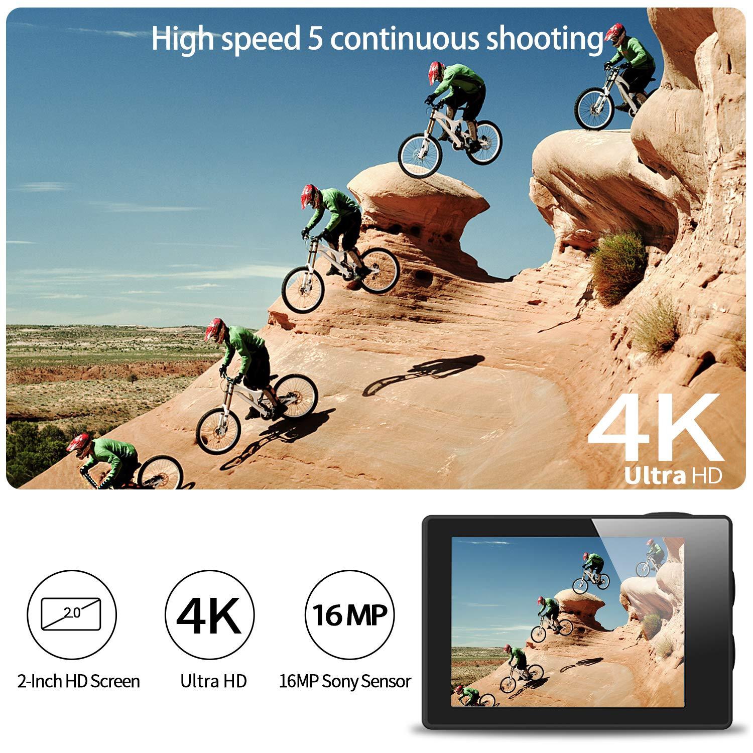 Apexcam 4K 16MP WIFI Action Camera Underwater Waterproof Camera Sports Camera Camcorder Ultra HD 40M 170° Wide-Angle