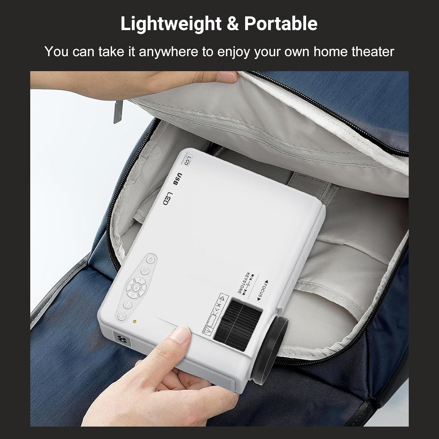 Mini projecteur bidirectionnel Bluetooth 1080p amélioré avec écran, zoom 50 %, film extérieur portatif compatible avec la clé de télévision, jeux