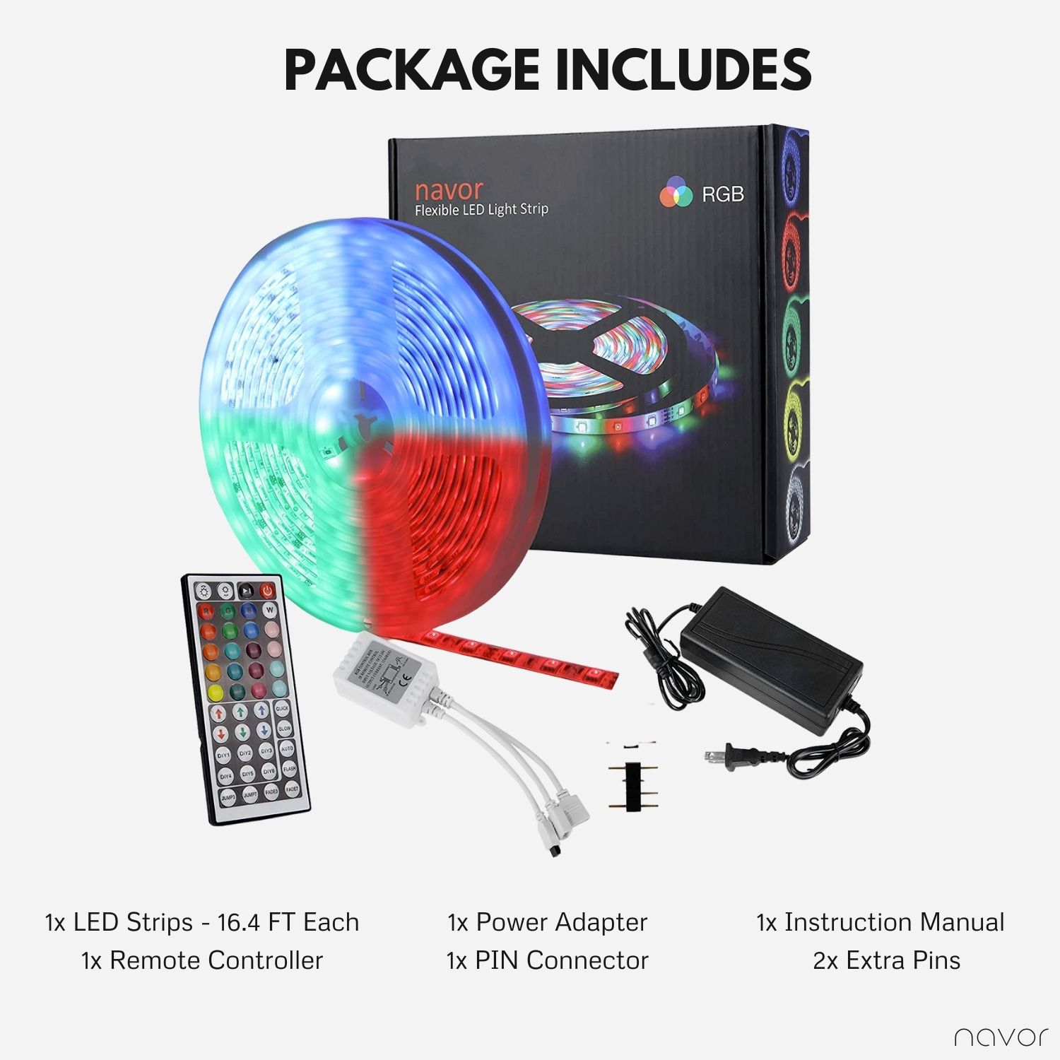 Bande lumineuse DEL 16,4 pi/5 m changeant de couleur par télécommande RF et lumières DEL 5050 RVB avec télécommande 44 touches