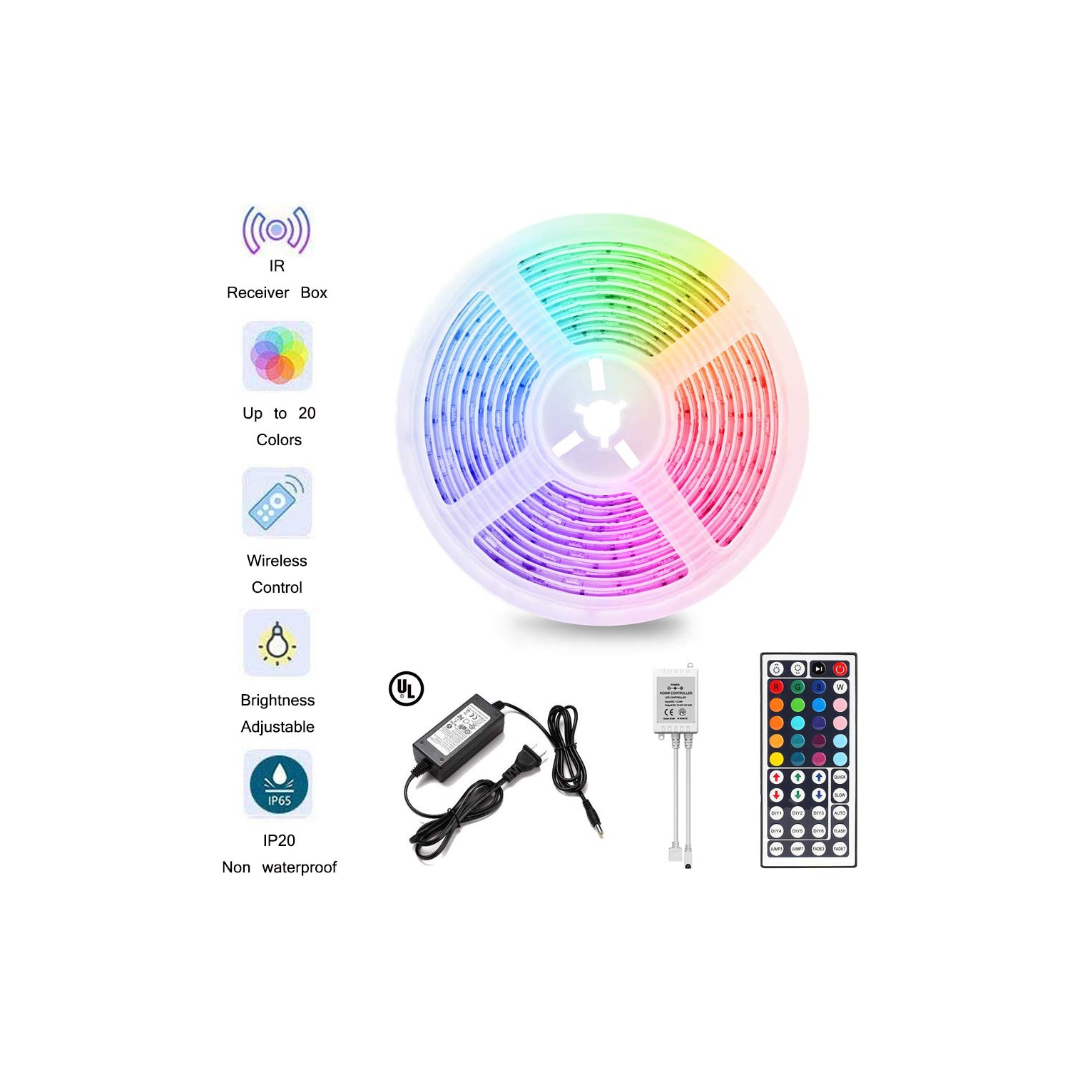 LED Strip Lights with Remote 5M 16.4 Ft 5050 RGB 150LEDs Flexible Color Changing Full Kit with 44 Key Remote Controller