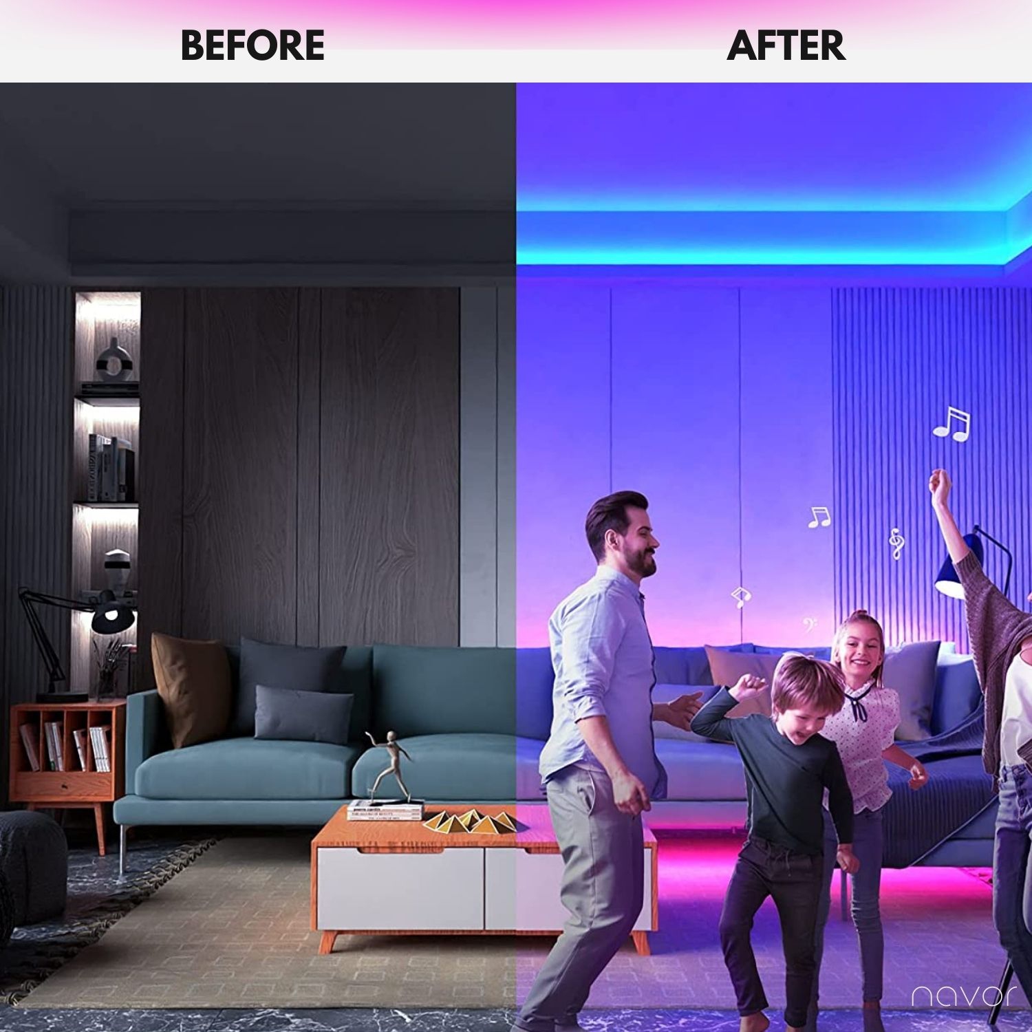 Bande lumineuse DEL de 32,8 pi avec 6 modes d’éclairage - 300 DEL RVB, cordon lumineux, 44 touches, télécommande IR, bande DEL étanche IP65 à