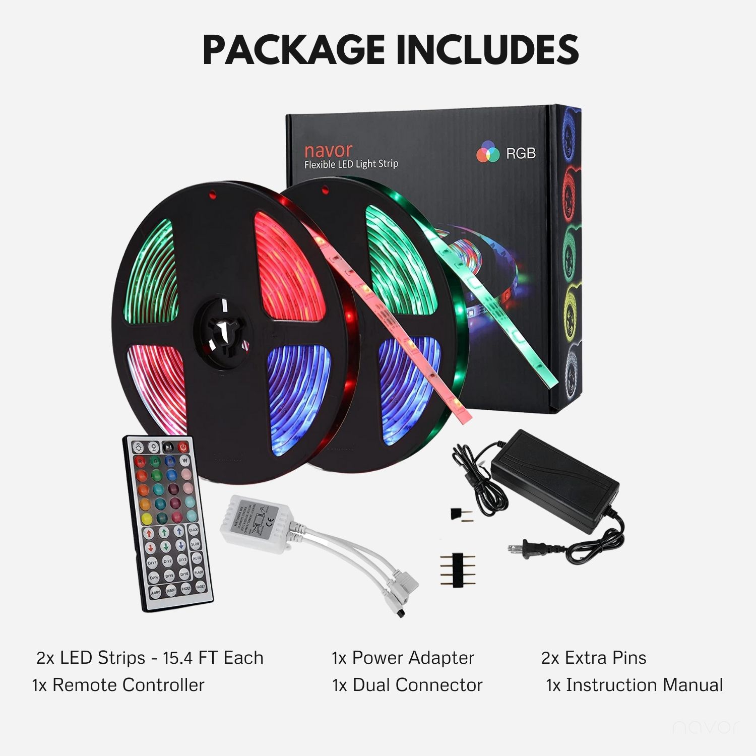 Bande lumineuse DEL de 32,8 pi avec 6 modes d’éclairage - 300 DEL RVB, cordon lumineux, 44 touches, télécommande IR, bande DEL étanche IP65 à