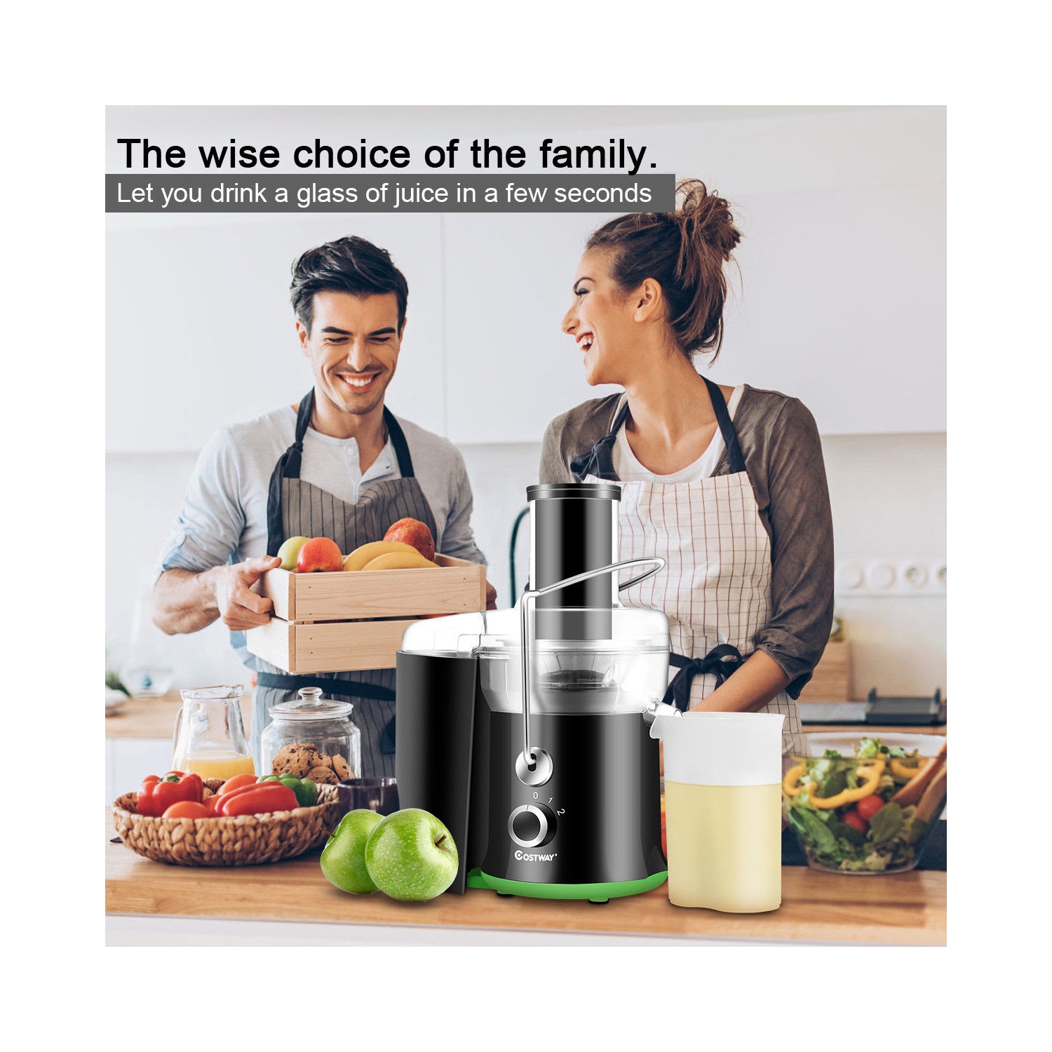 Costway Electric Juicer Wide Mouth Fruit & Vegetable Centrifugal Juice Extractor 2 Speed
