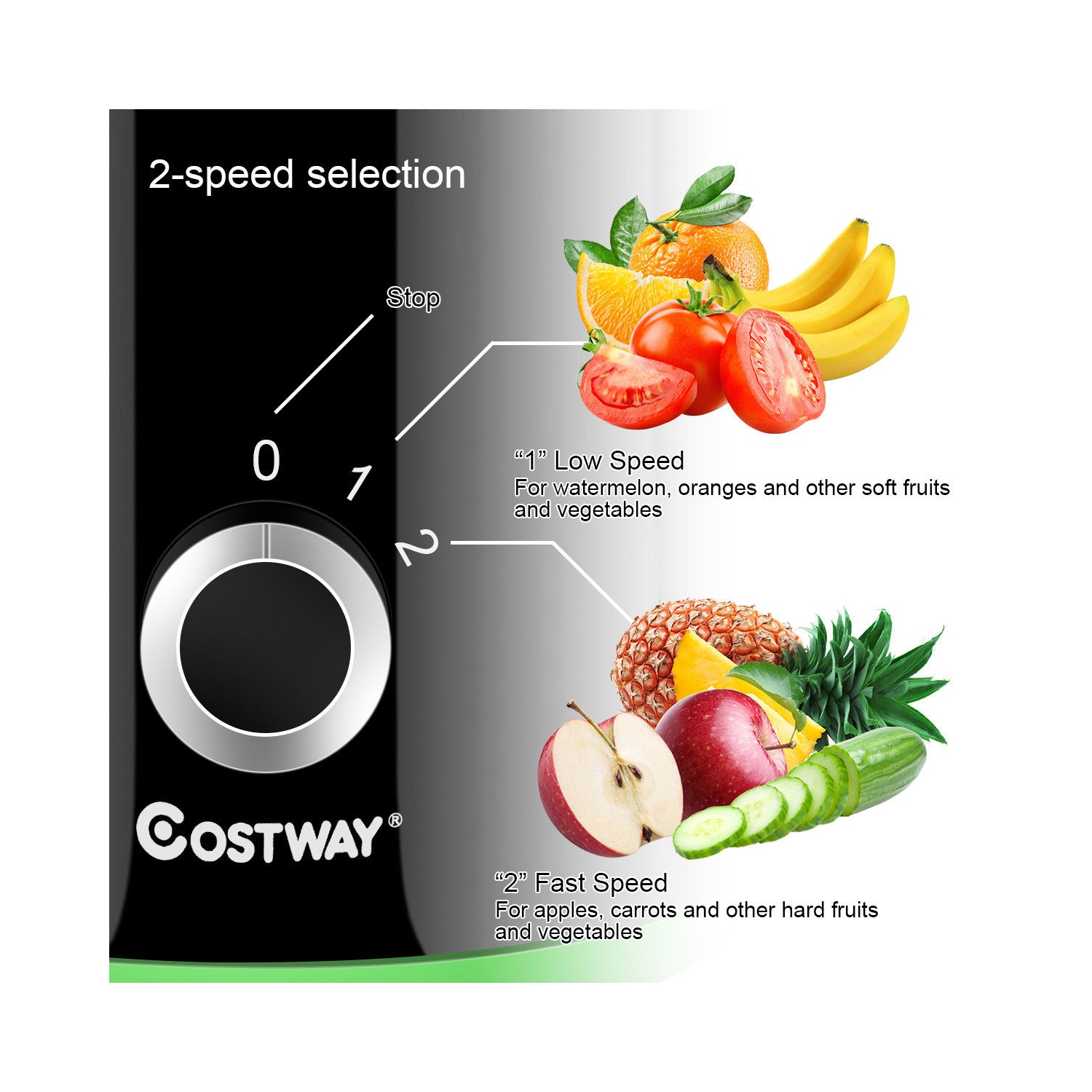 Costway Electric Juicer Wide Mouth Fruit & Vegetable Centrifugal Juice Extractor 2 Speed