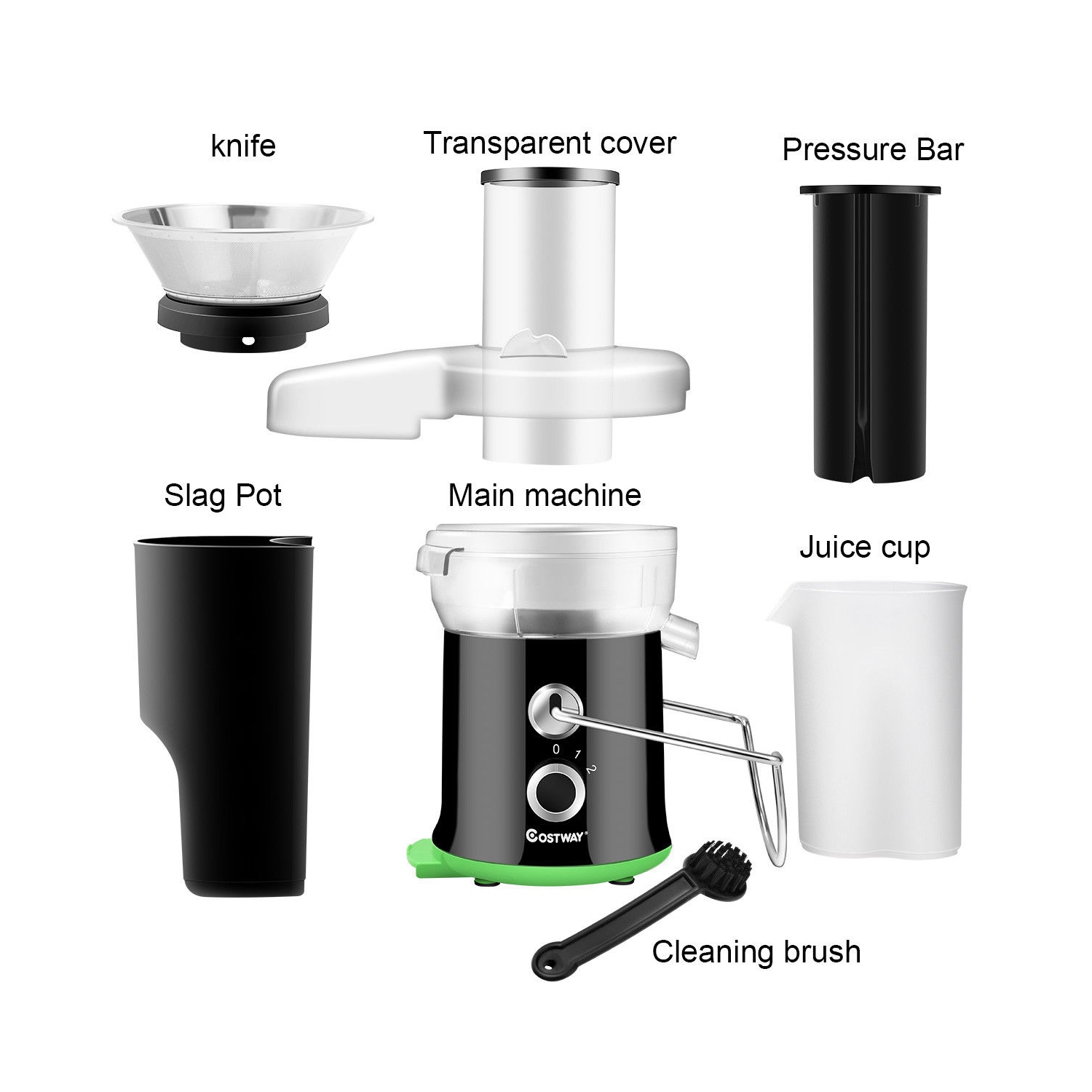 Costway Electric Juicer Wide Mouth Fruit & Vegetable Centrifugal Juice Extractor 2 Speed