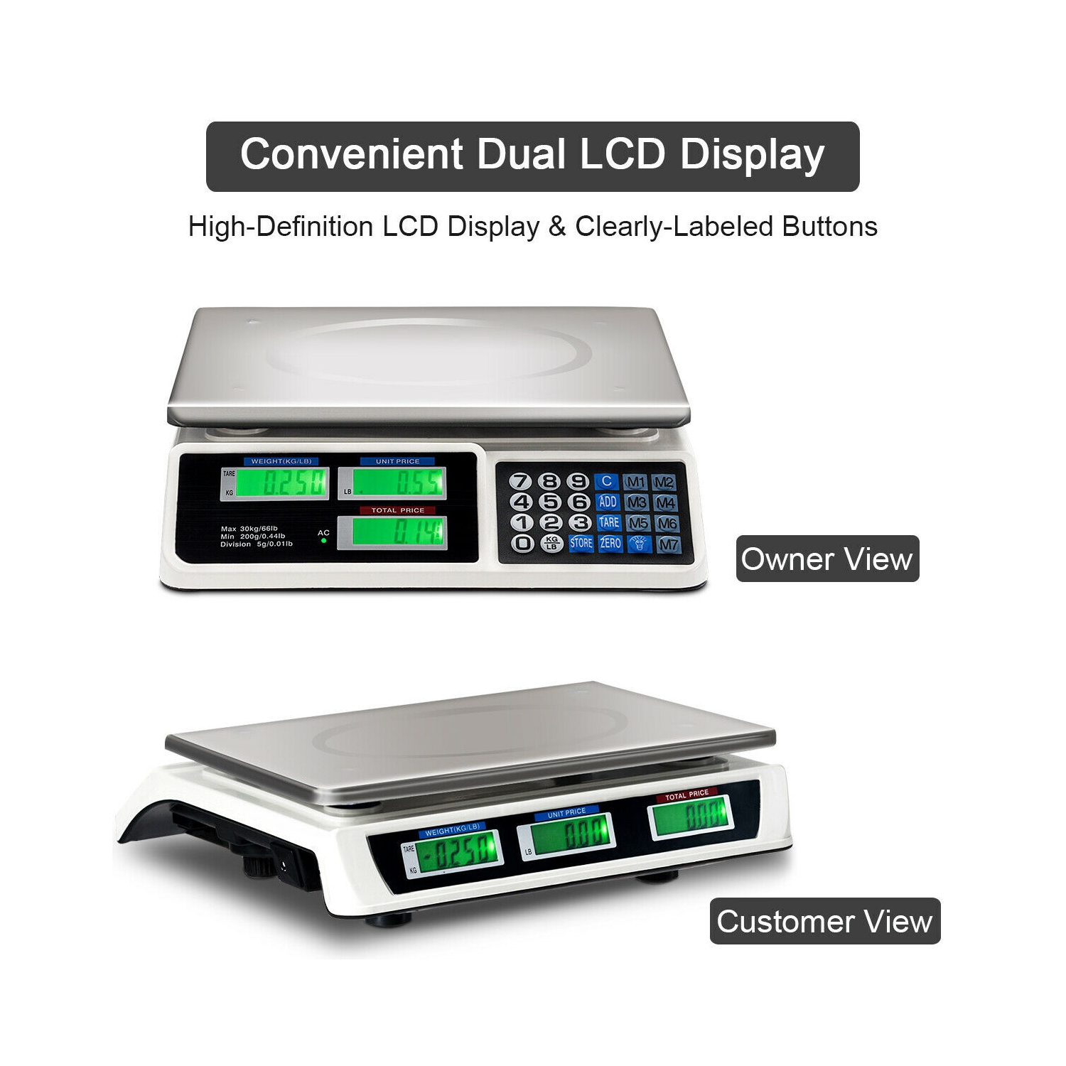 Costway 66Lbs Digital Weight Scale Price Computing Retail Count Scale Food Meat Scales