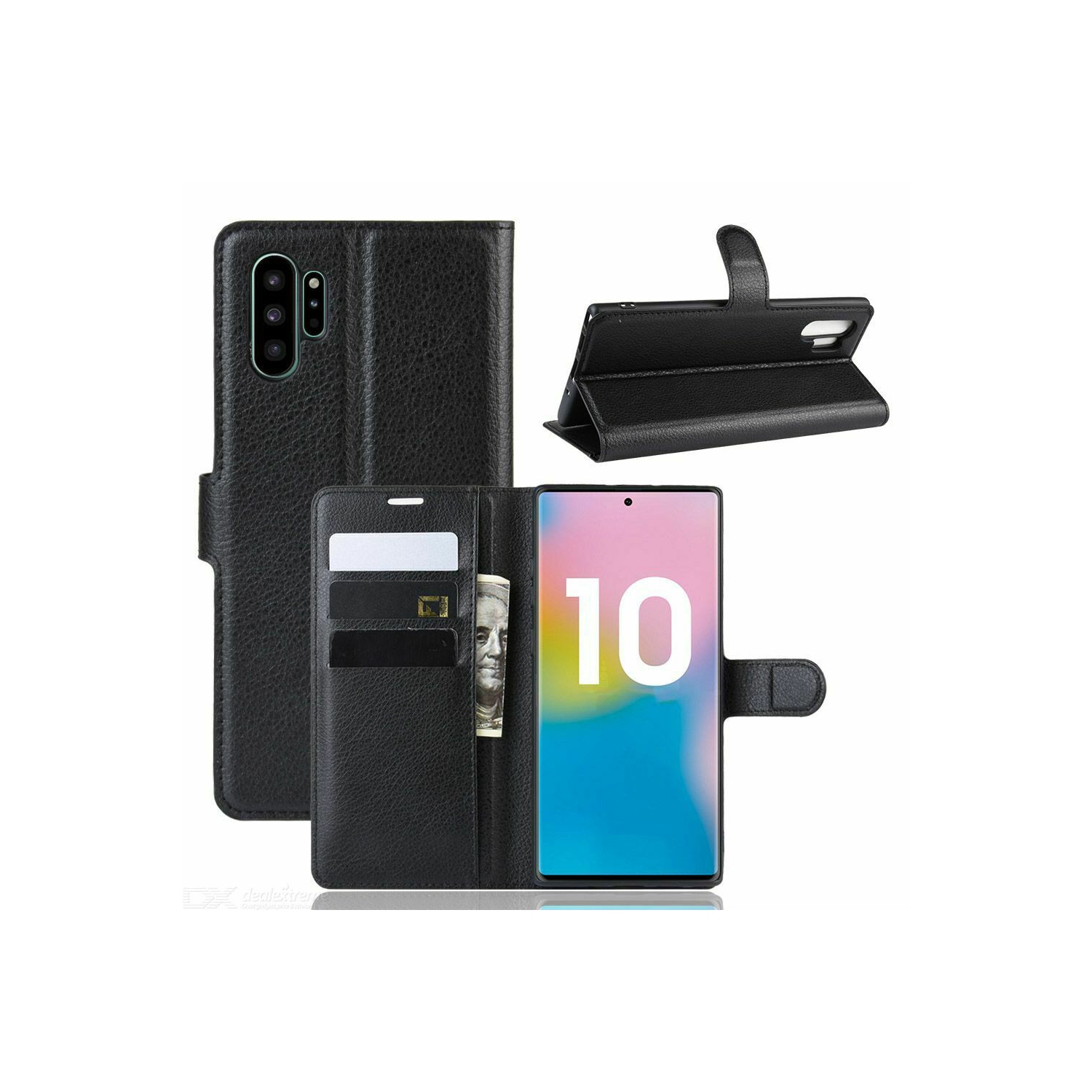 [CS] Samsung Galaxy Note 10, étui folio en cuir magnétique à rabat avec fente pour carte, noir