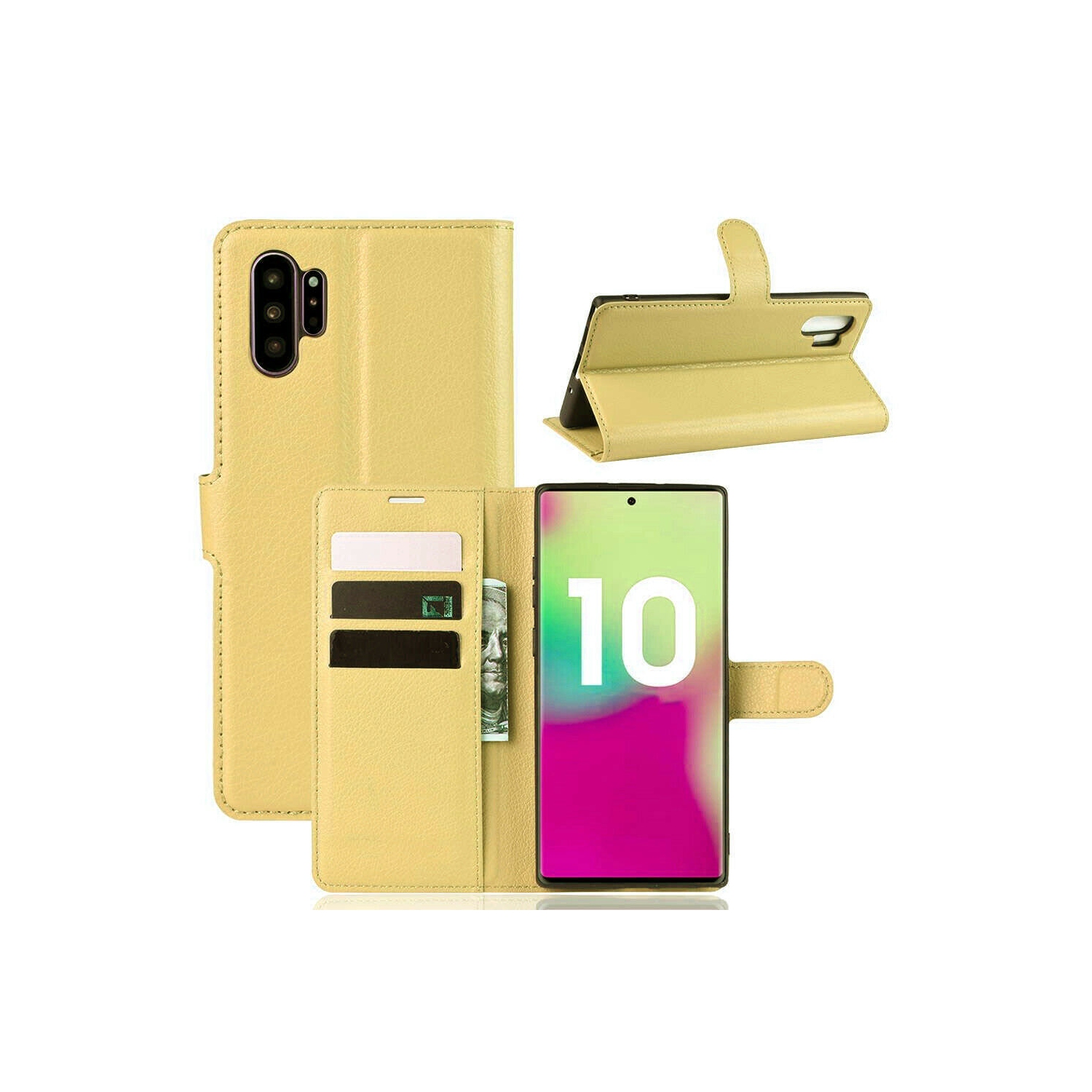 [CS] Étui pour Galaxy Note 10 de Samsung, étui folio en cuir magnétique à rabat avec fente pour carte, doré