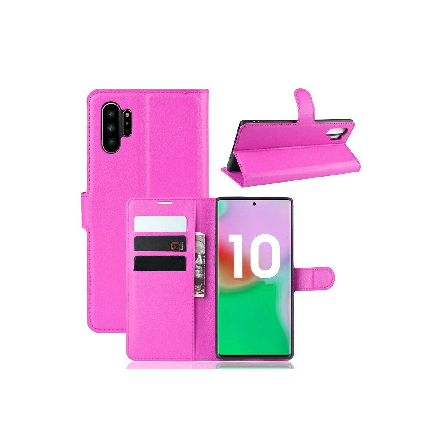 [CS] Samsung Galaxy Note 10 Case, Magnetic Leather Folio Wallet Flip Case Cover with Card Slot, Hot Pink
