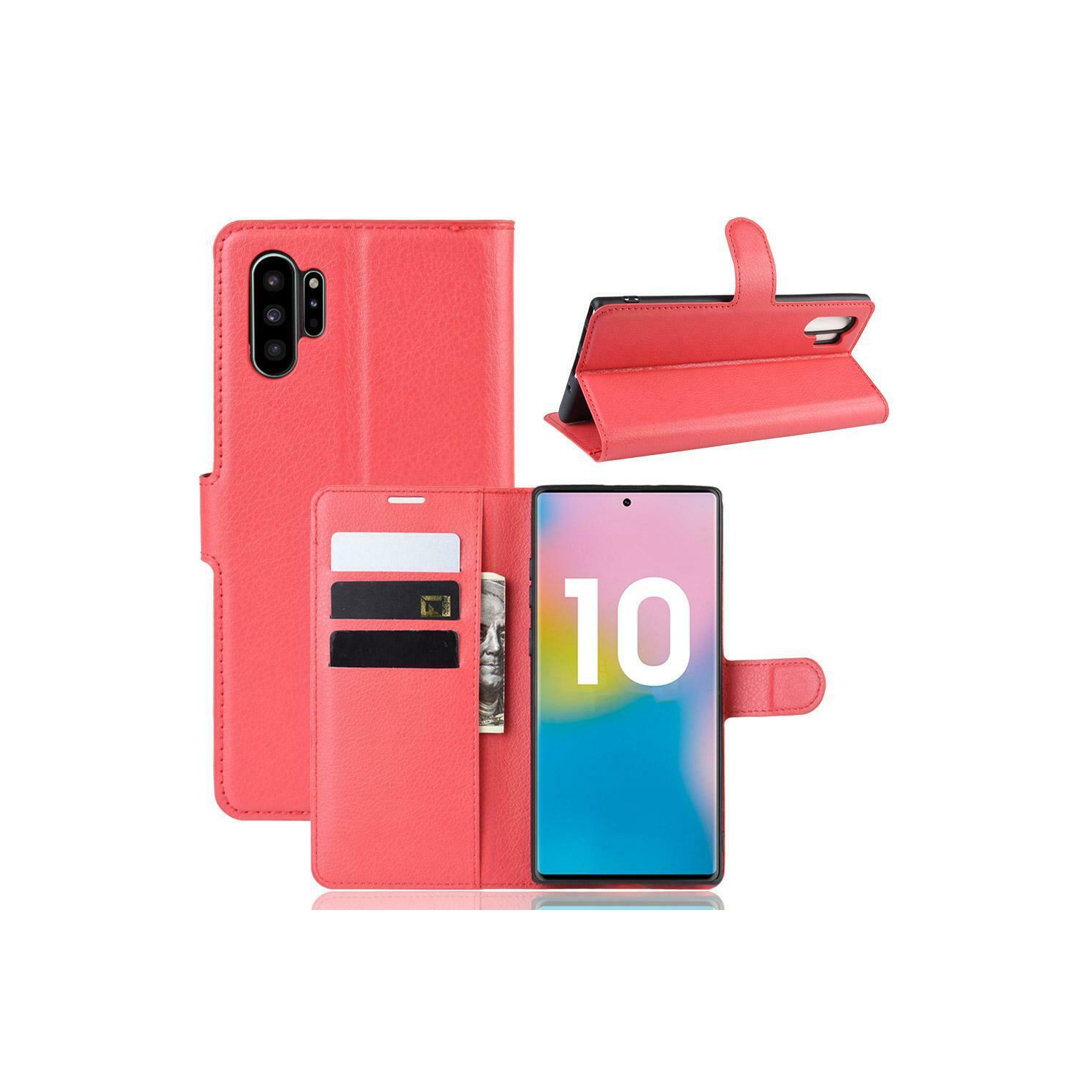 [CS] Samsung Galaxy Note 10 Case, Magnetic Leather Folio Wallet Flip Case Cover with Card Slot, Red