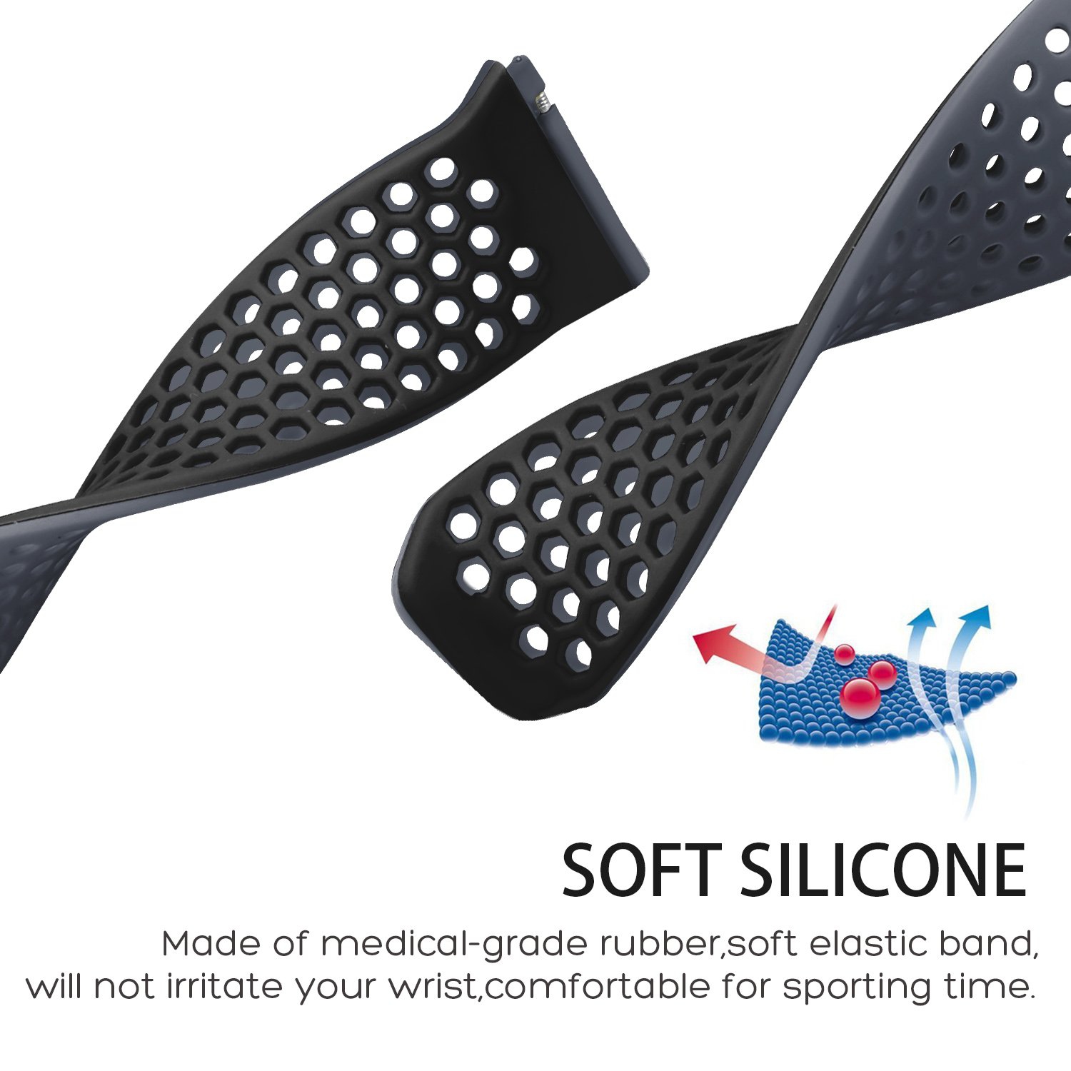 Fitbit Ionic Band, Replacement Sport Soft Silicone Breathable Starp Accesory Wristband