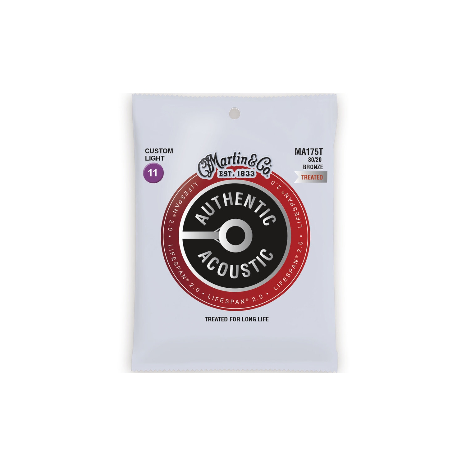 Martin Authentic Lifespan 2.0 Acoustic Guitar Strings - 80/20, Custom Light