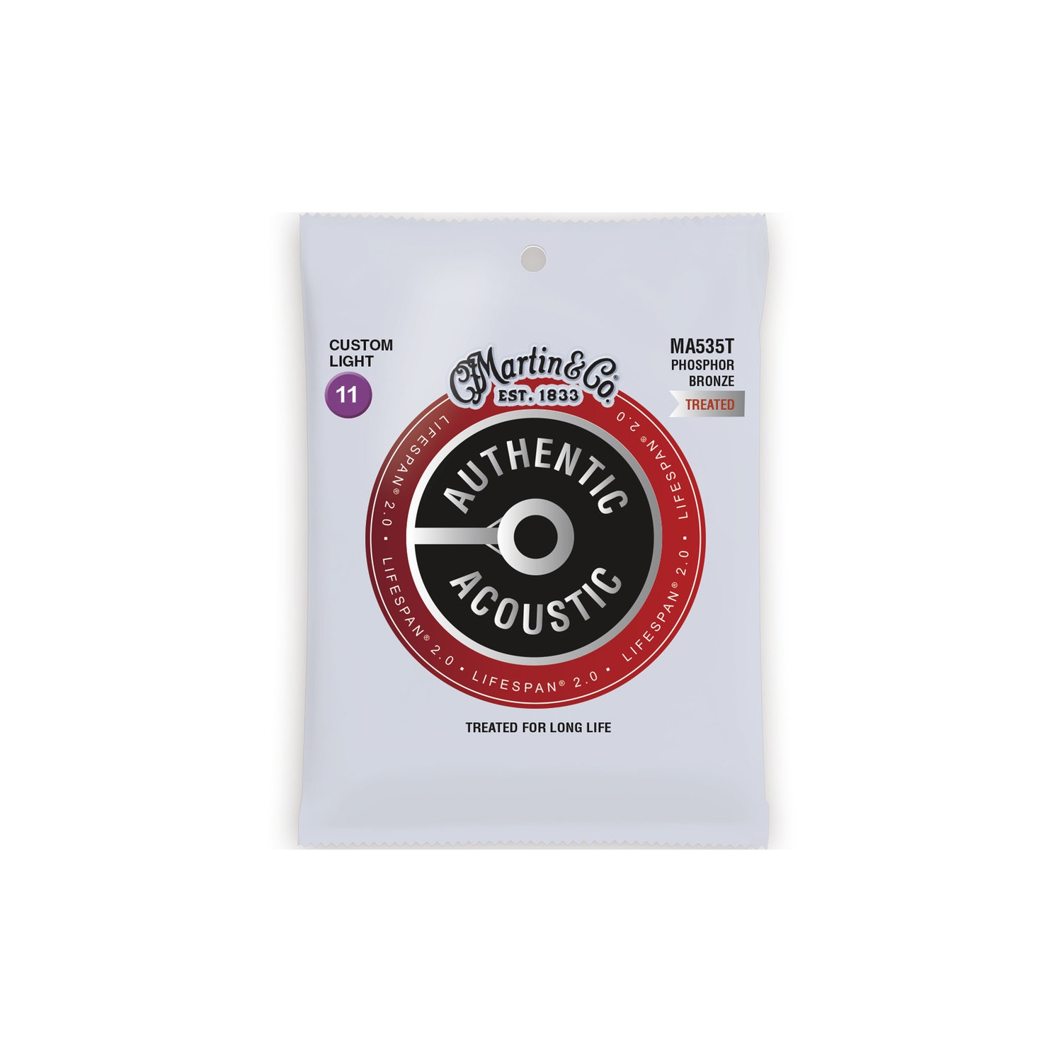 Martin Authentic Lifespan 2.0 Acoustic Guitar Strings - 92/8, Custom Light