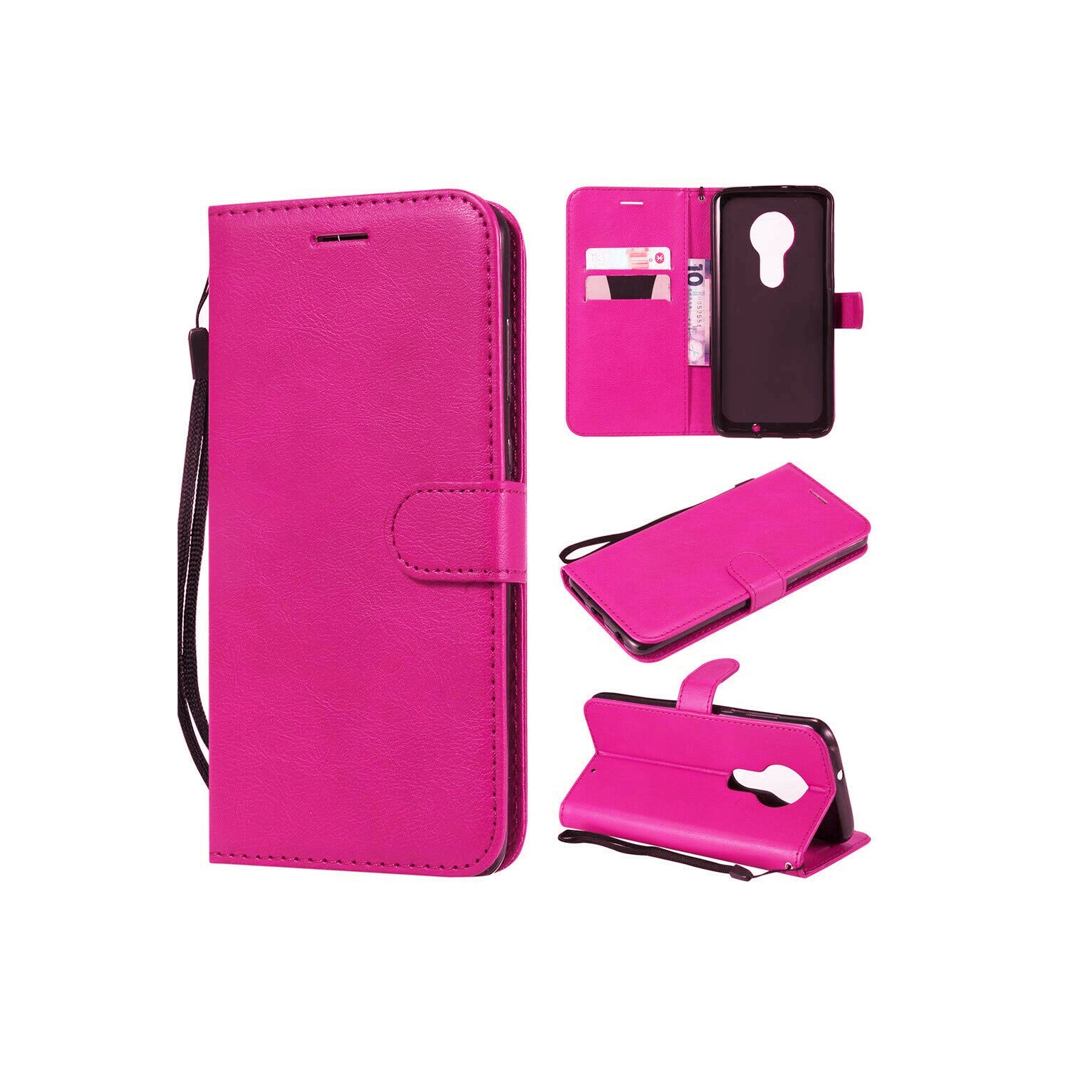 [CS] Motorola Moto G7 Power Case, Magnetic Leather Folio Wallet Flip Case Cover with Card Slot, Hot Pink