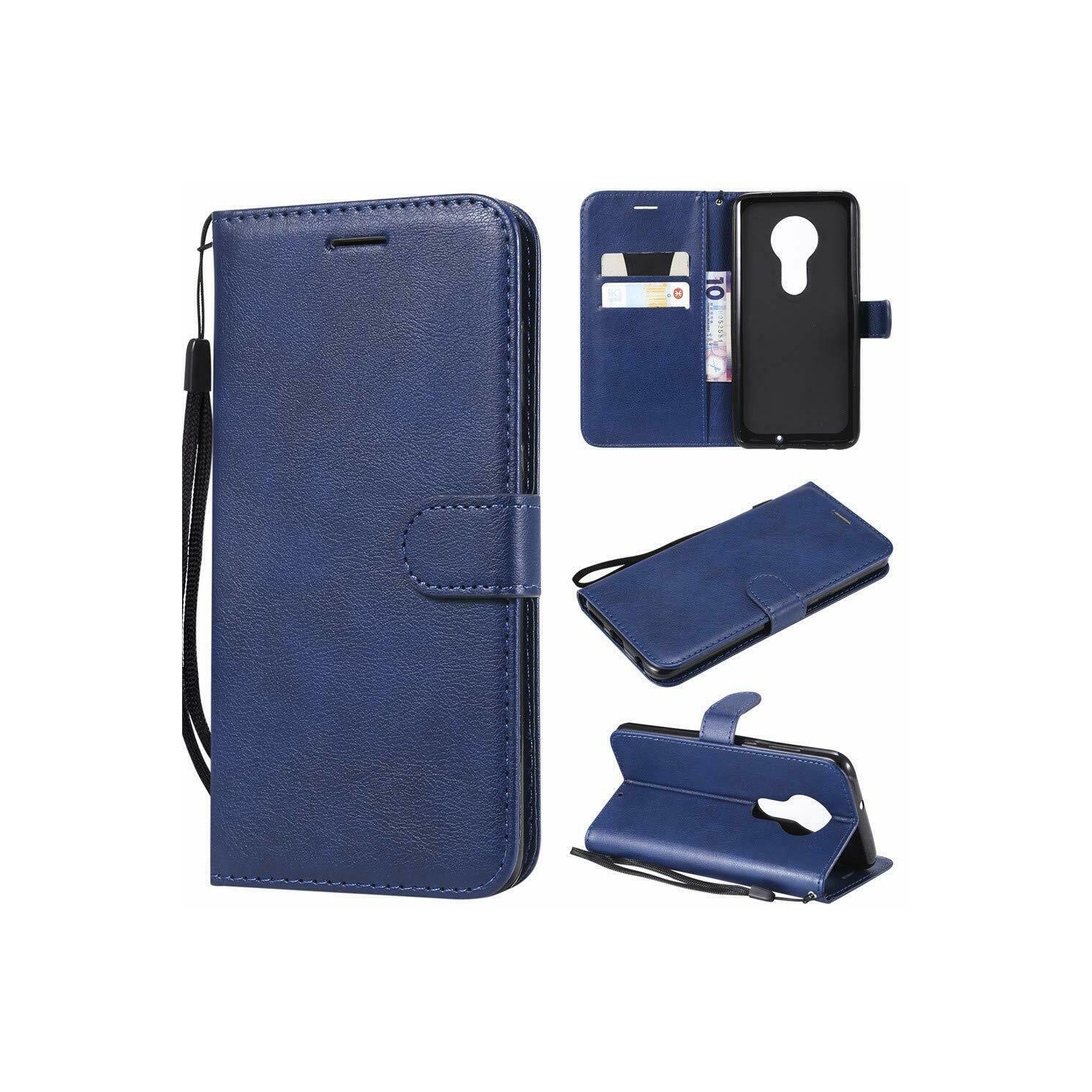 [CS] Motorola Moto G7 Power Case, Magnetic Leather Folio Wallet Flip Case Cover with Card Slot, Navy