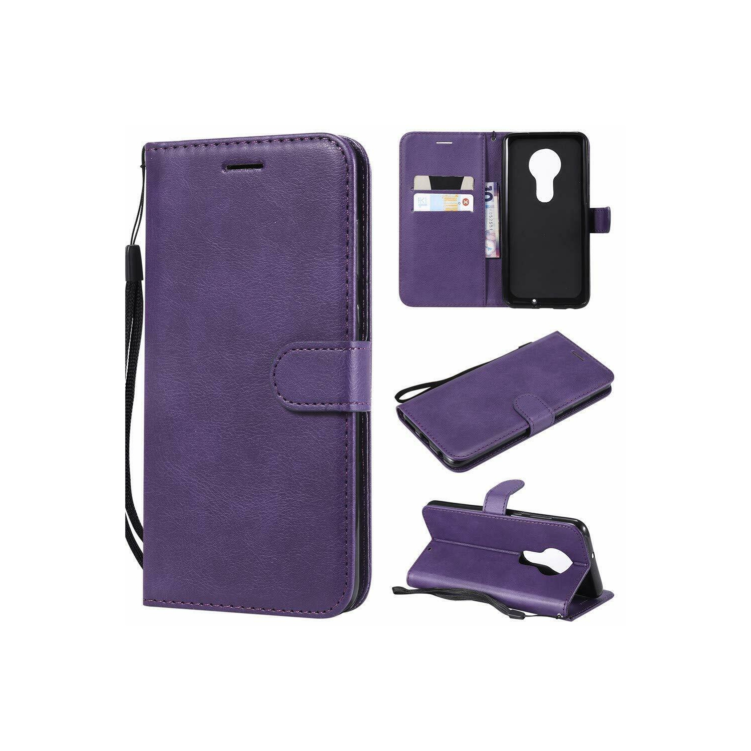 [CS] Motorola Moto G7 Power Case, Magnetic Leather Folio Wallet Flip Case Cover with Card Slot, Purple