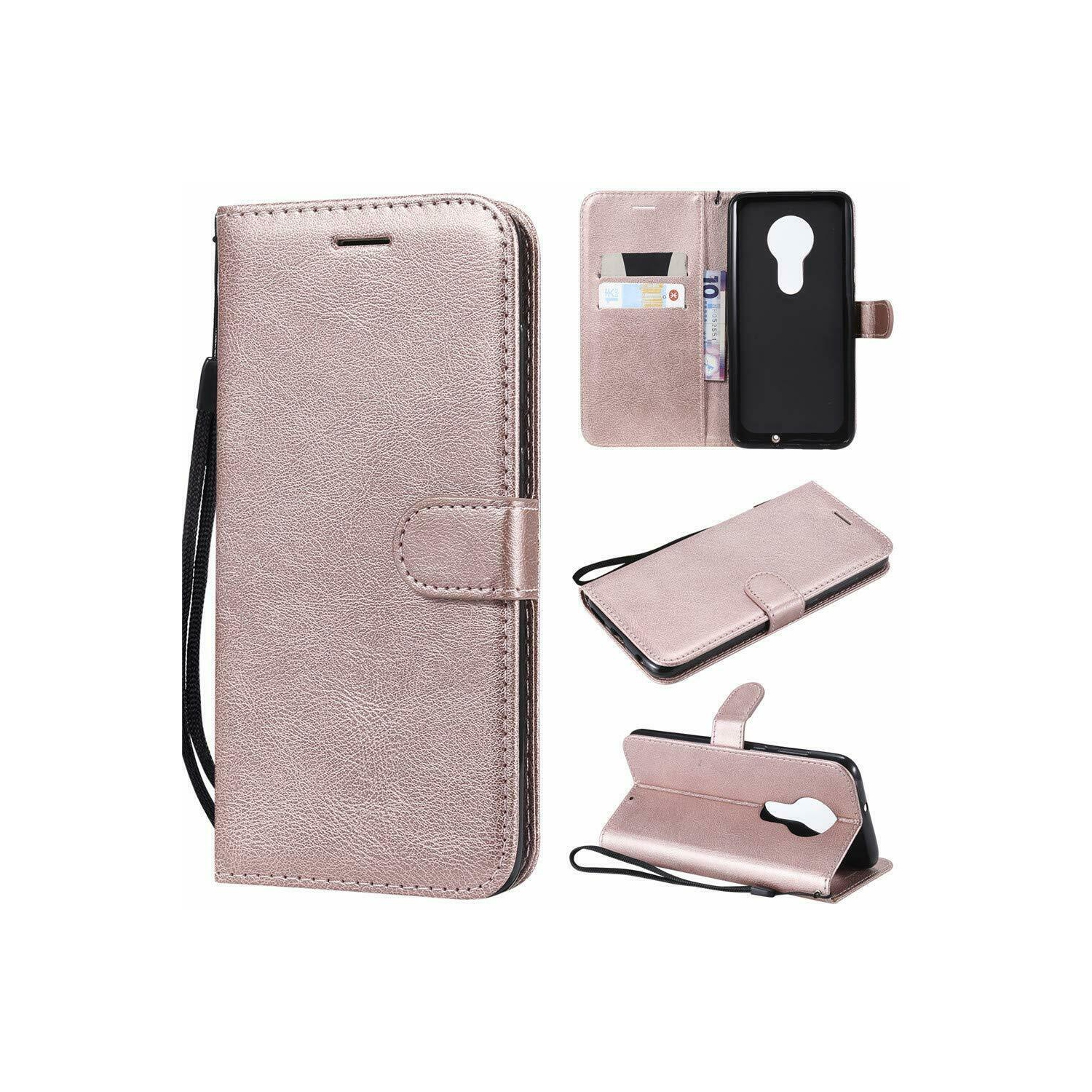 【CSmart】 Magnetic Card Slot Leather Folio Wallet Flip Case Cover for Motorola Moto G7 Power, Rose Gold