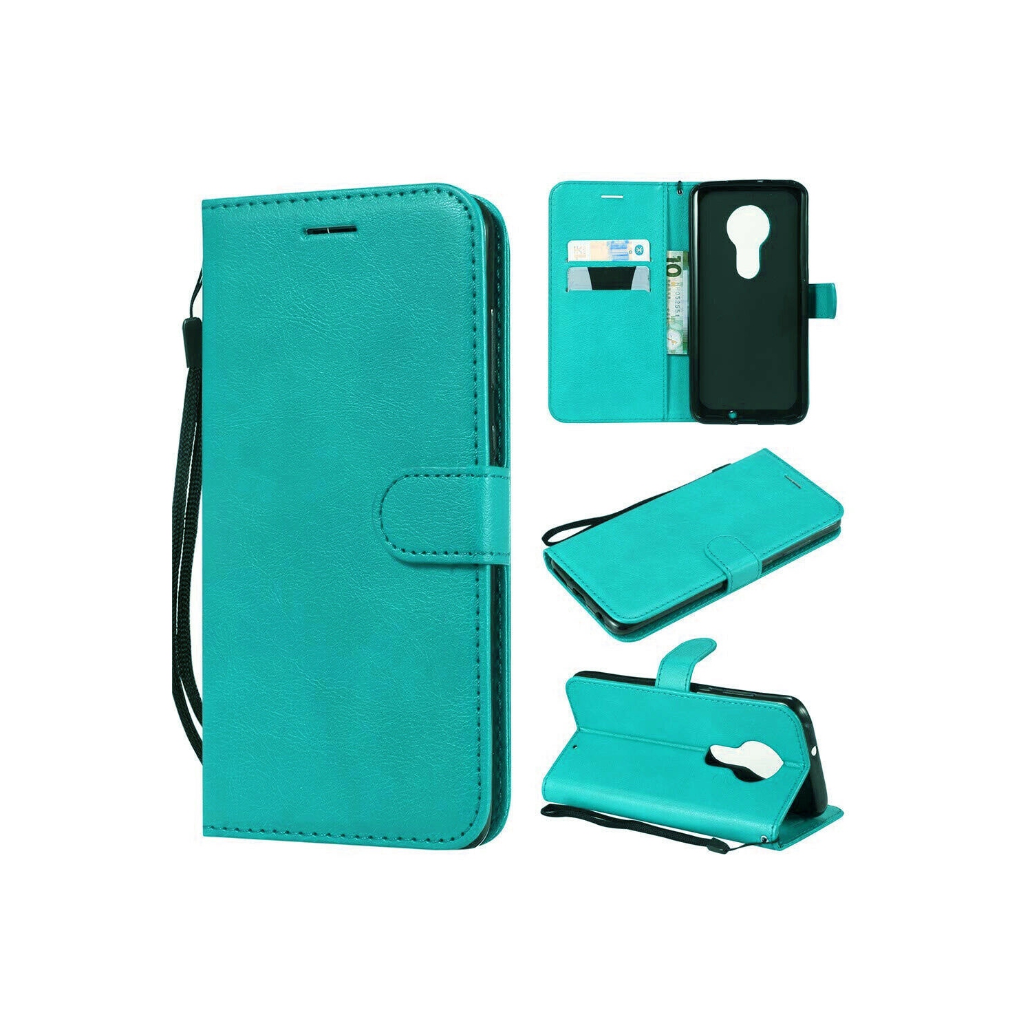 [CS] Motorola Moto G7 Power Case, Magnetic Leather Folio Wallet Flip Case Cover with Card Slot, Teal