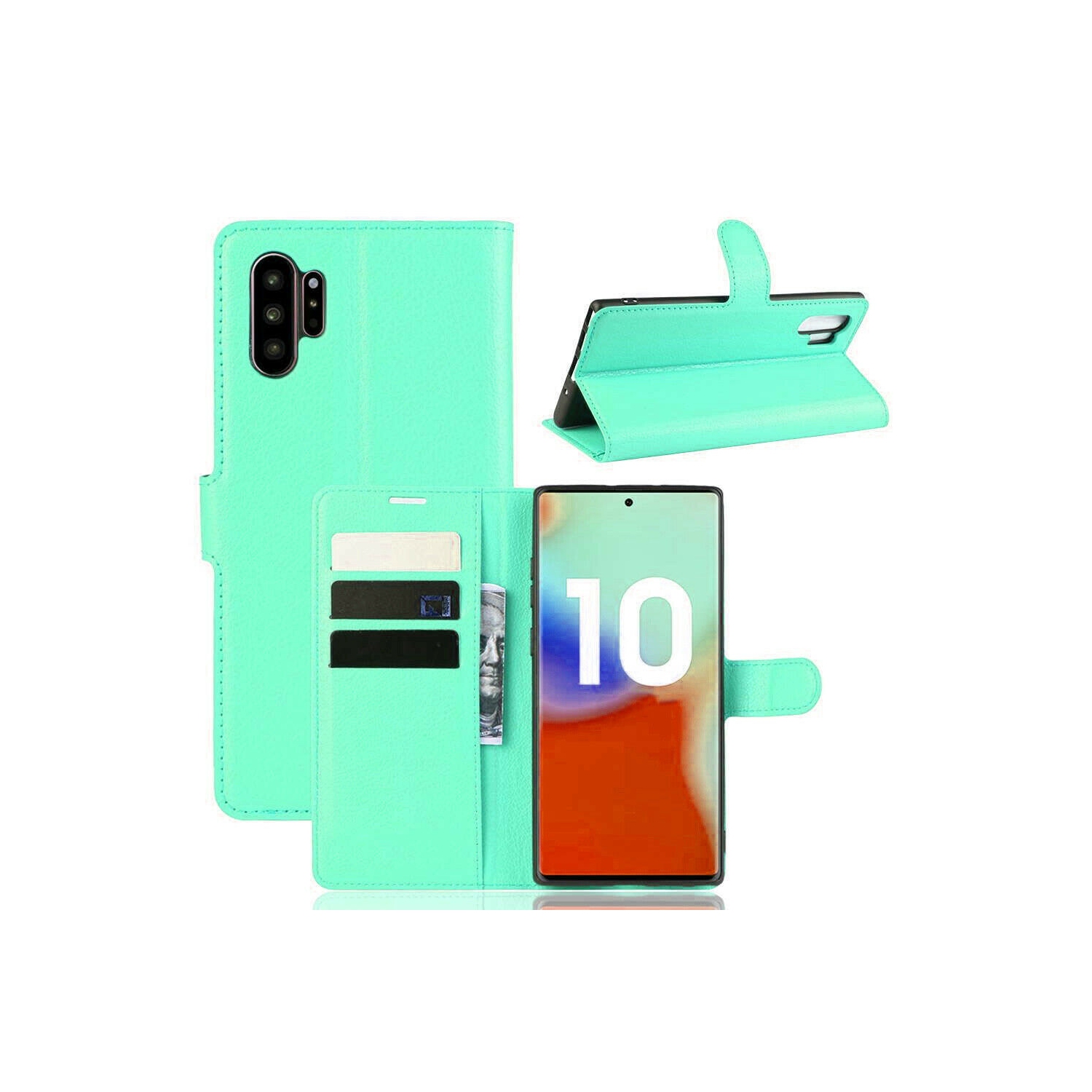 [CS] Samsung Galaxy Note 10 Plus Case, Magnetic Leather Folio Wallet Flip Case Cover with Card Slot, Teal