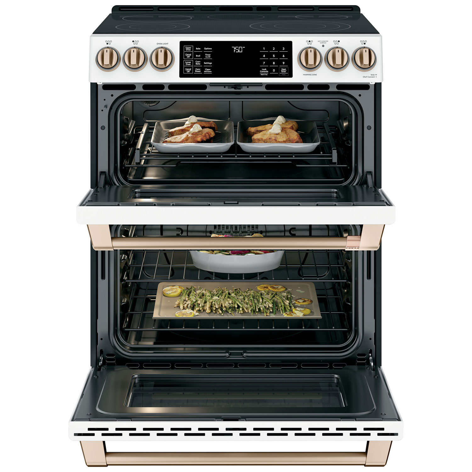 Café 30" True Convection Double Oven Slide-In Smooth Top Electric Range - Matte White