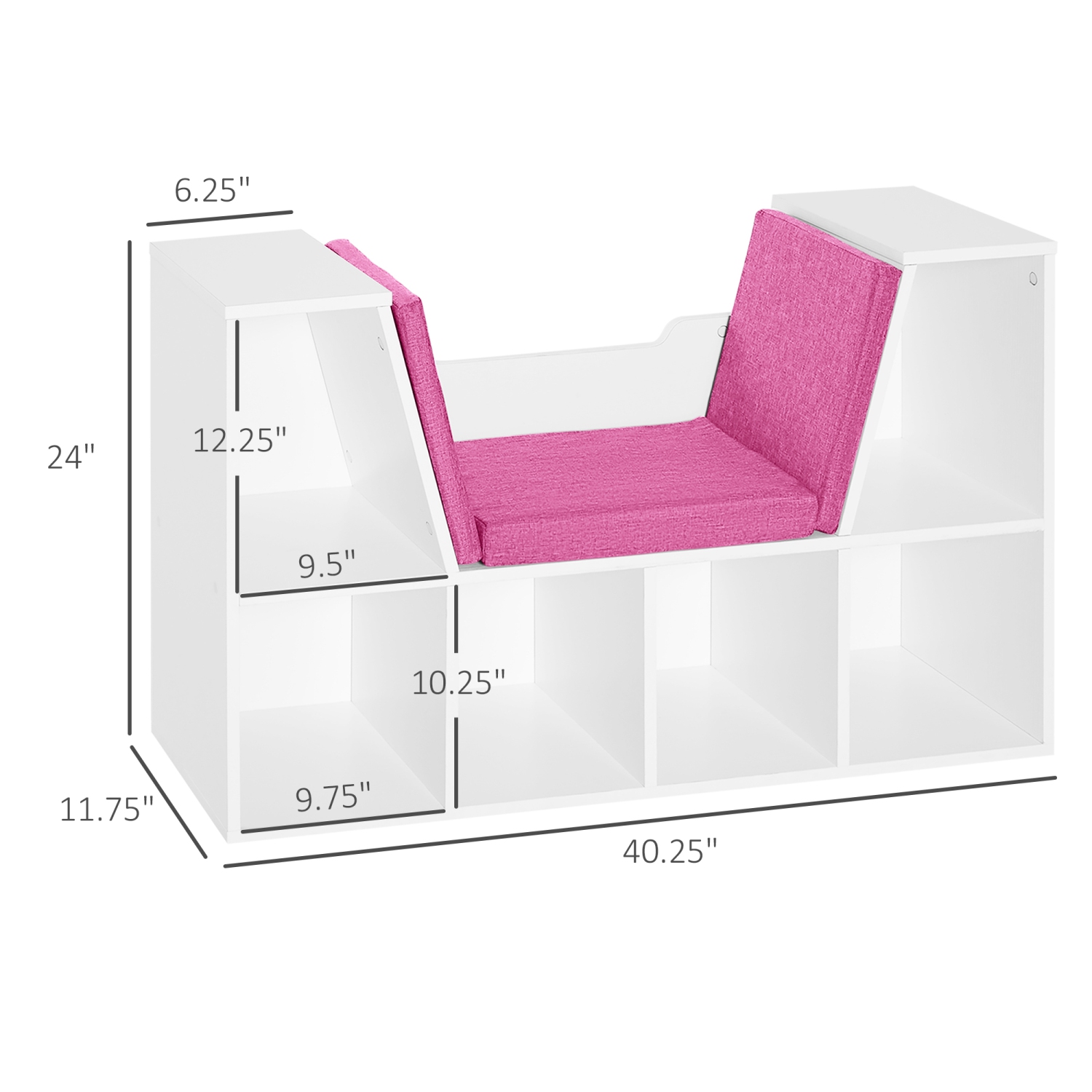 HOMCOM – Bibliothèque à 6 casiers avec coussin de siège, étagère de rangement cubique avec coin de lecture pour bureau à domicile, bureau, rose