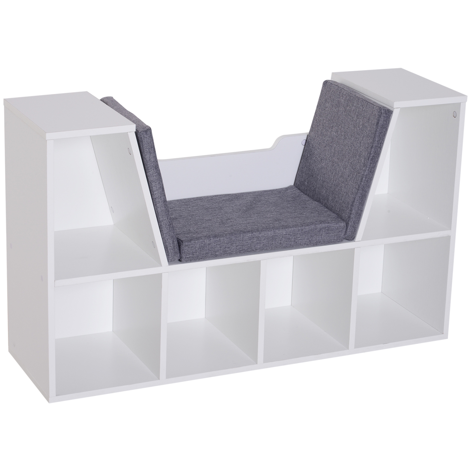 HOMCOM – Bibliothèque à 6 casiers avec coussin de siège, étagère de rangement cubique avec coin de lecture pour bureau à domicile, bureau, gris