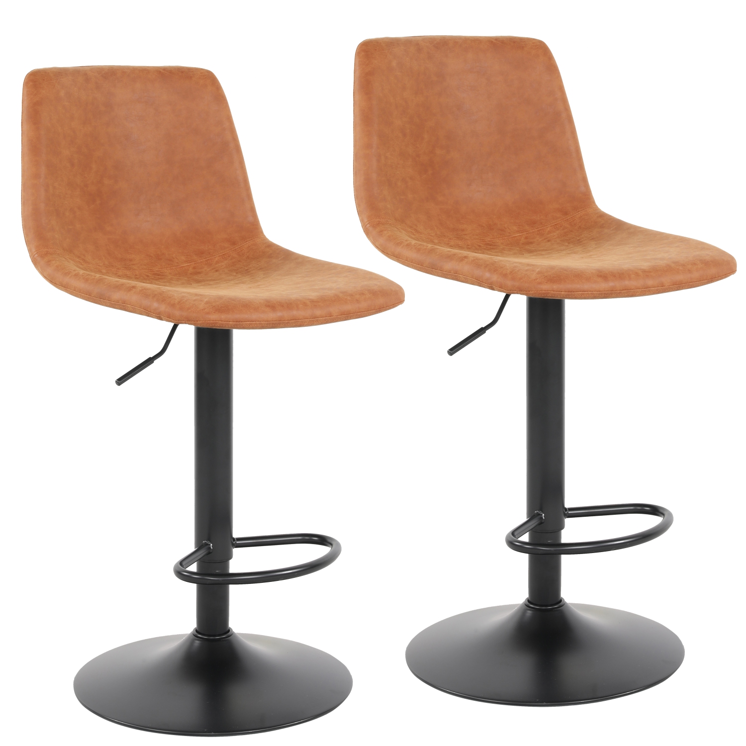 Duramex Set of 2 Brown Black Height Adjustable PU Leather Hydraulic Lift Counter Bar Stool Dining Chair