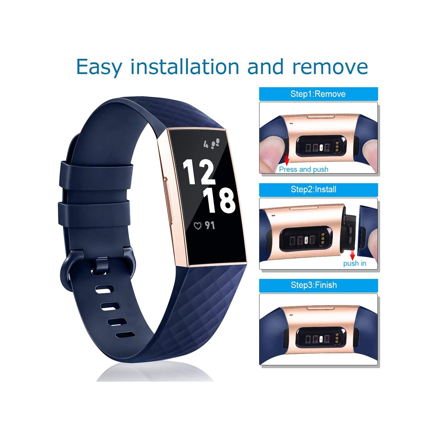 Fitbit Charge 3,Classic & Special Edition Replacement Fitness Sport Wristband Compatible for Charge 3 and Charge 3 SE, Large