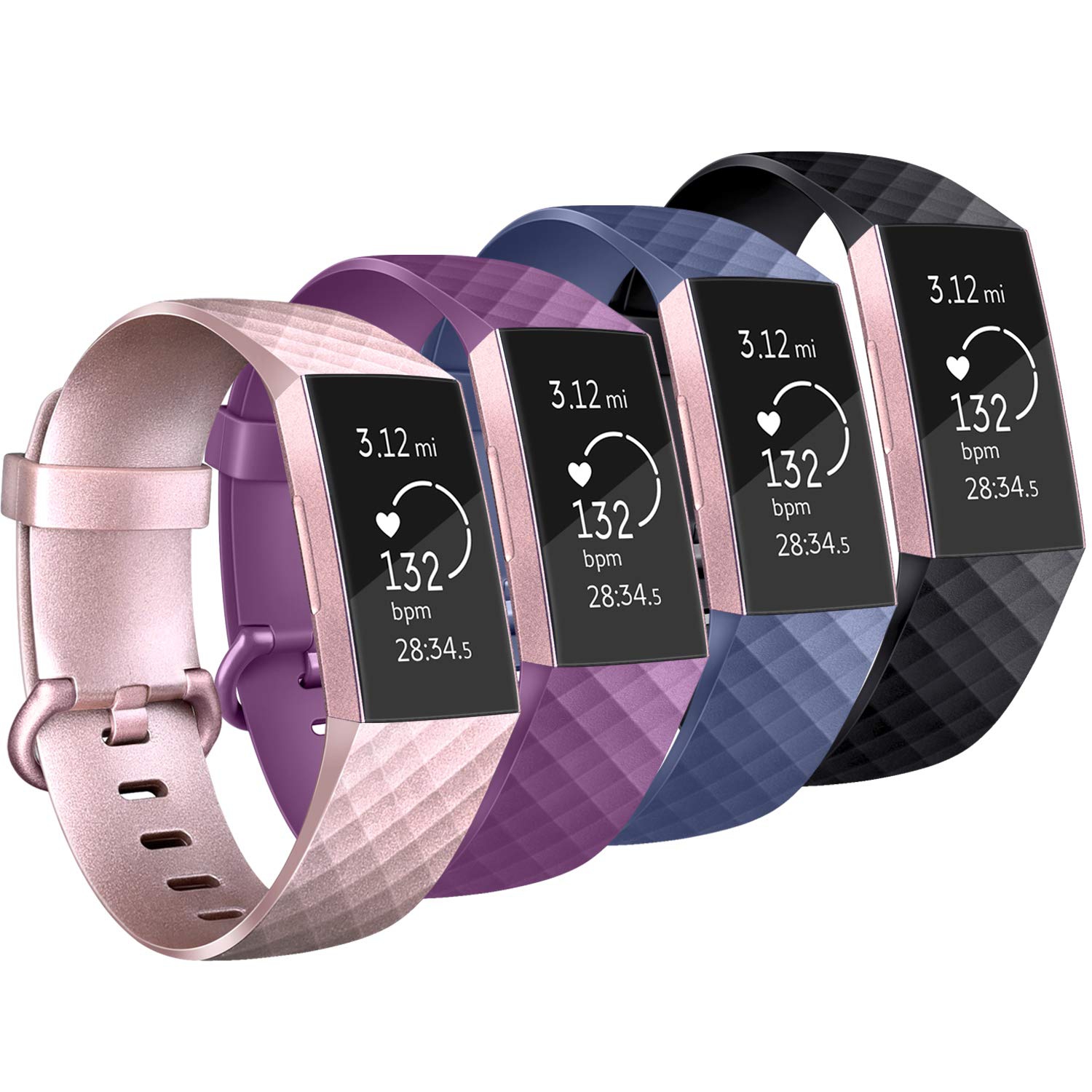 Bracelets sport souples de rechange pour charge 3, charge 3 se, charge 4 de Fitbit (PAQ. 4)