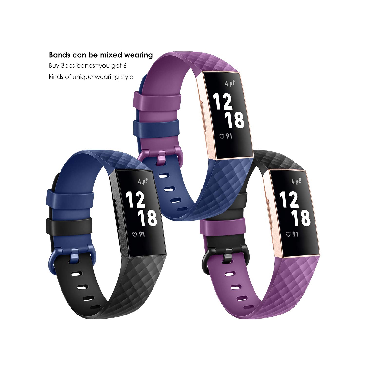 Bracelet charge 3/se de Fitbit, bracelet sport classique et édition spéciale (PAQUET de 3)