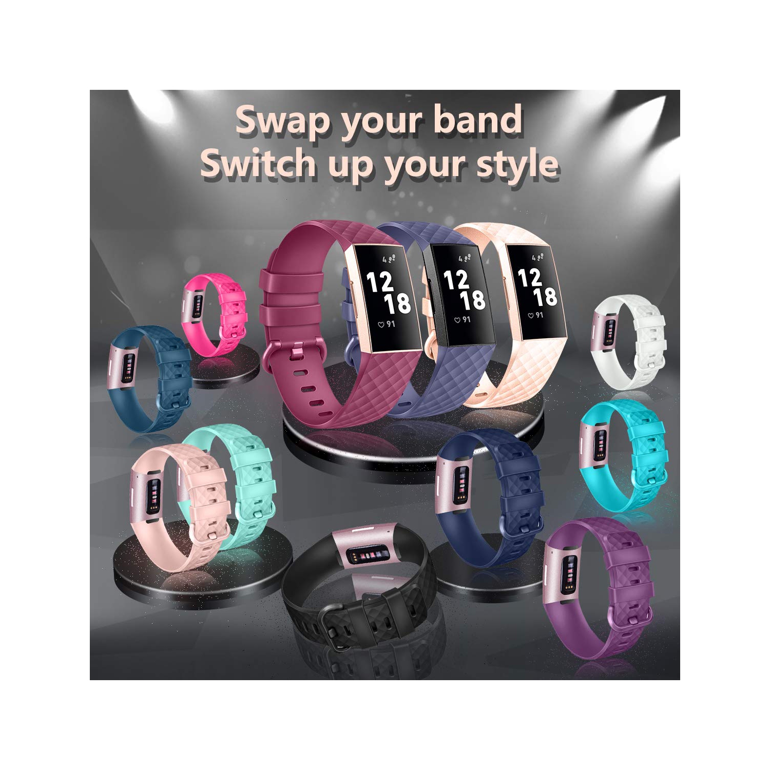 Bracelet charge 3/se de Fitbit, bracelet sport classique et édition spéciale (PAQUET de 3)