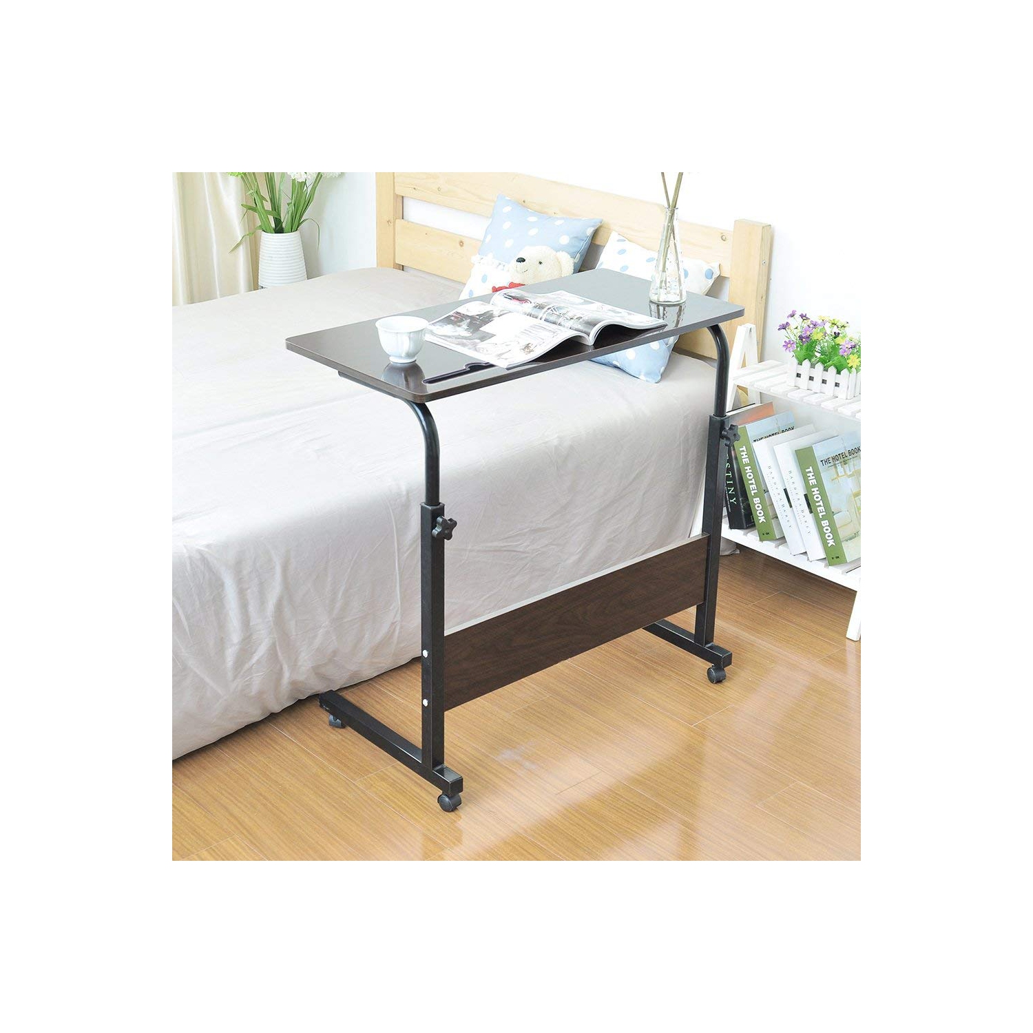 Duramex Adjustable Rolling Mobile Table 31.4" Portable Laptop Computer Stand Desk Cart Tray, Black