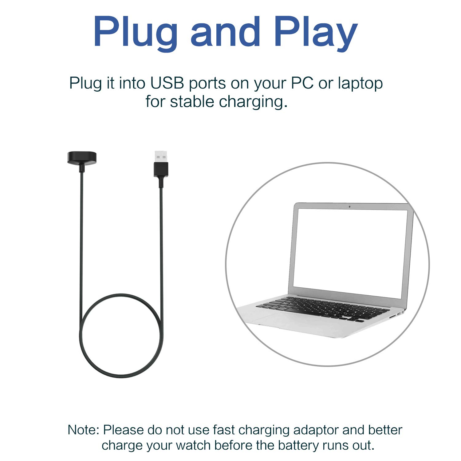 Charger Fit – montre de mise en forme Inspire/HR de Fitbit avec moniteur de fréquence cardiaque, [paq. 2], câble de recharge USB de rechange