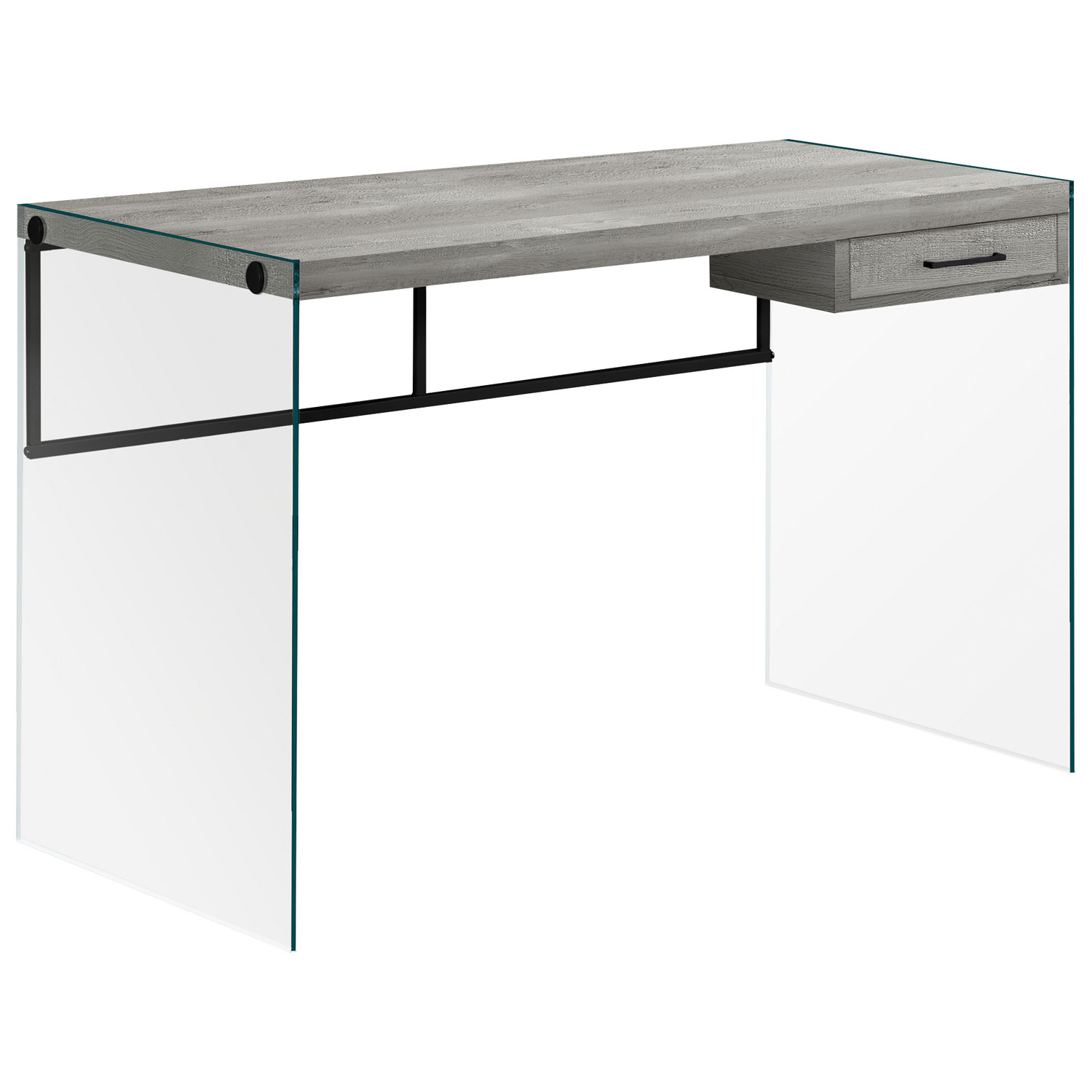 Monarch Computer Desk with Drawer- Grey/Glass
