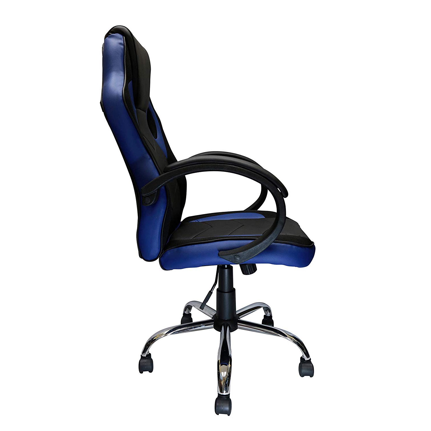 Ce fauteuil de jeu de course bleu de Nicer Furniture est doté d’un siège inclinable et d’un accoudoir
