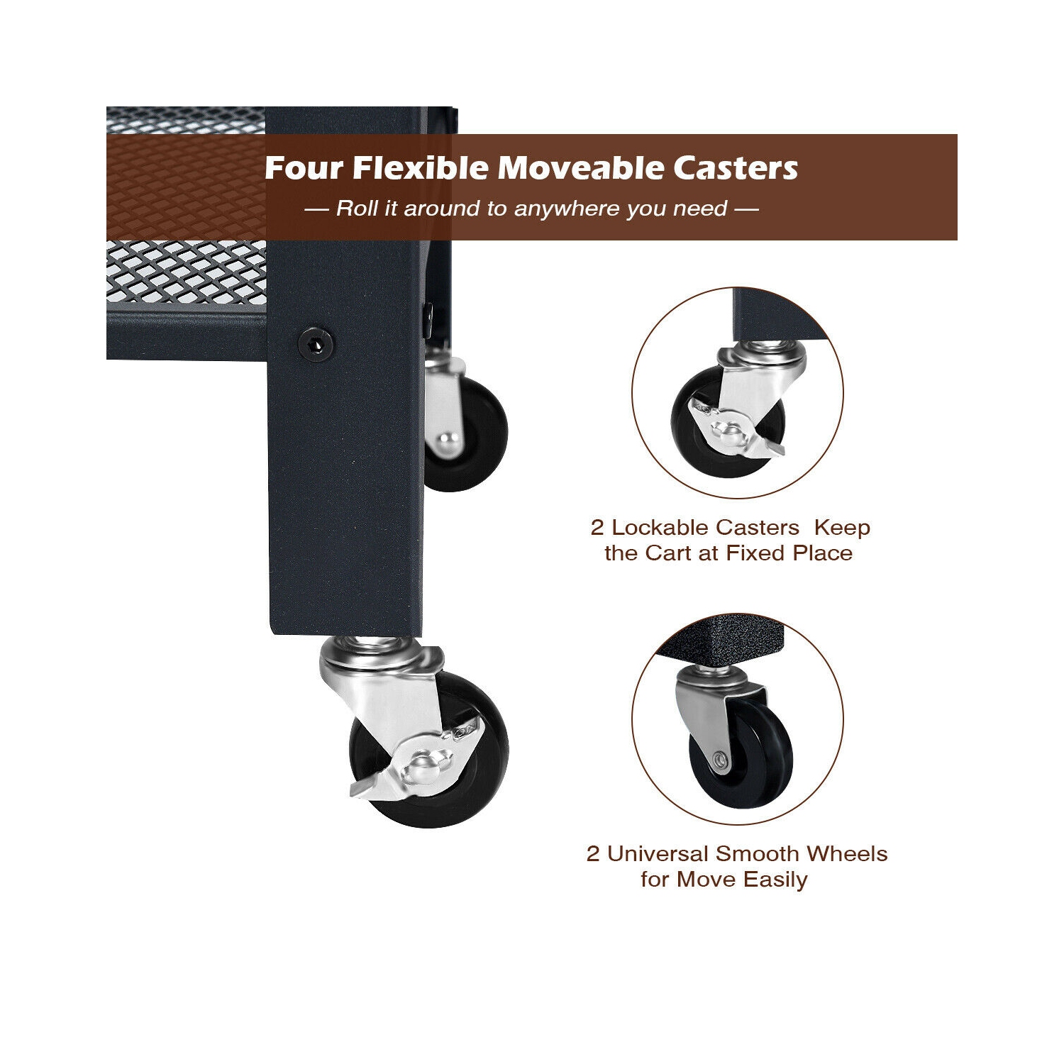 Gymax Industrial Serving Cart 3-Tier Kitchen Utility Cart on Wheels w/Storage Black