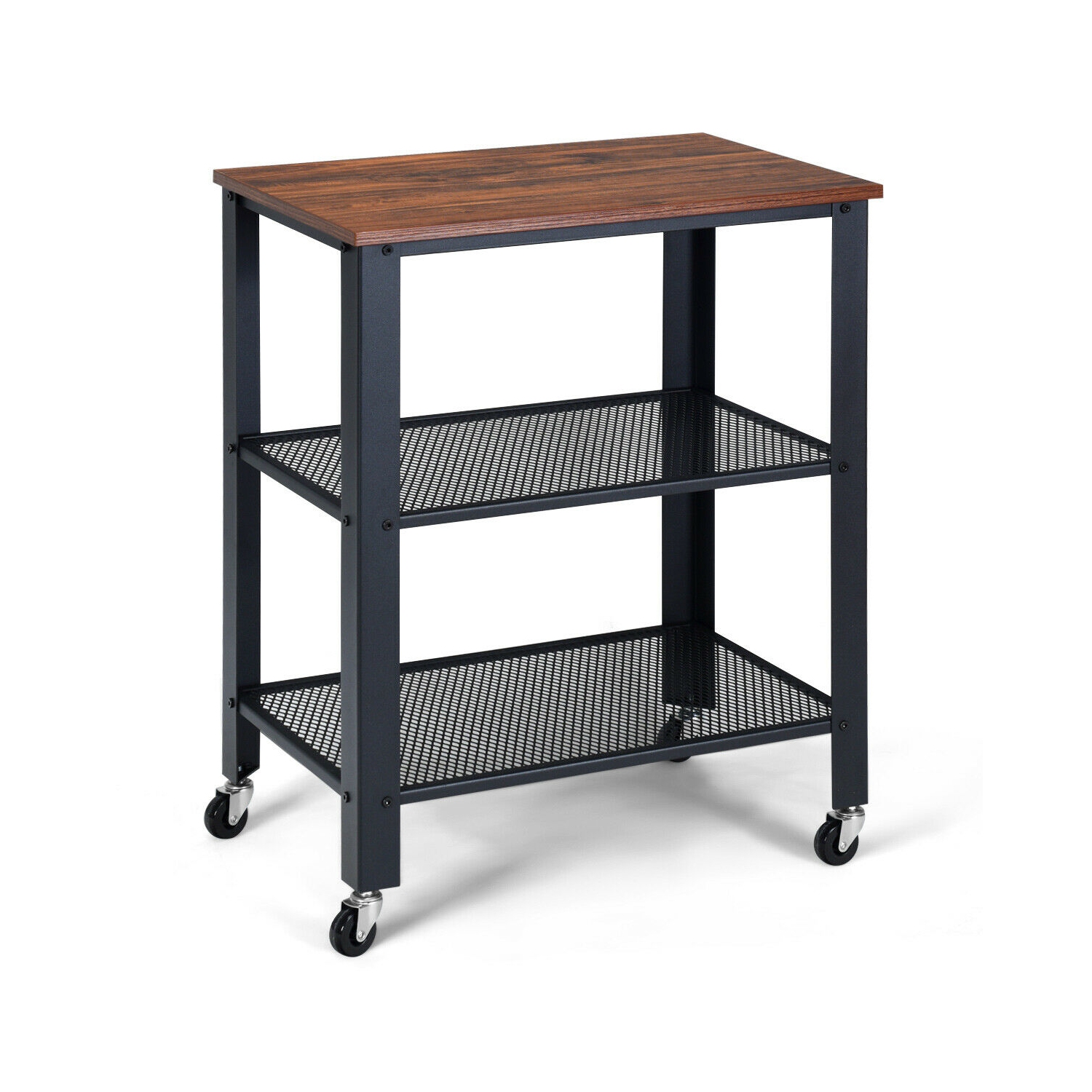 Gymax Industrial Serving Cart 3-Tier Kitchen Utility Cart on Wheels w/Storage Black