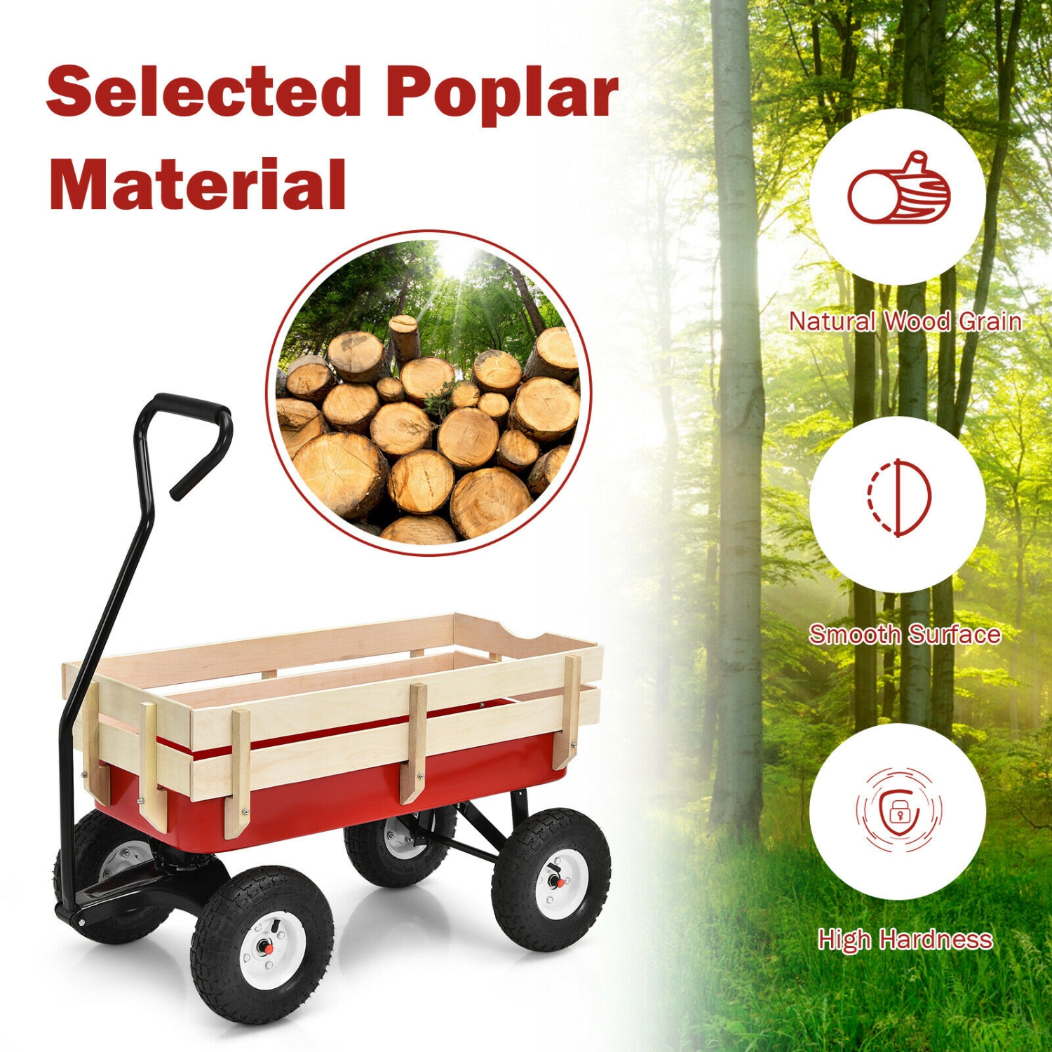 Details about   330lbs Outdoor Wagon Pulling Kid Children Garden Cart with Wood Railing Red 