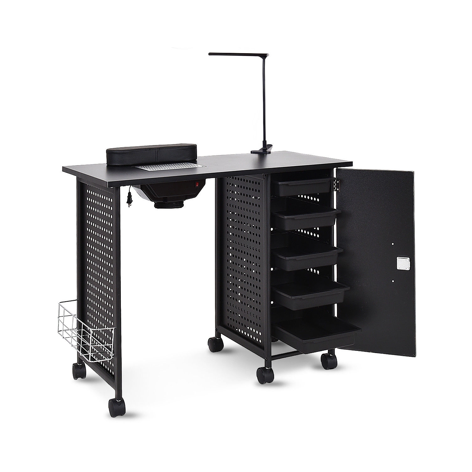 Gymax Manicure Nail Table Station Black Steel Frame Beauty Spa Salon Equipment Drawer