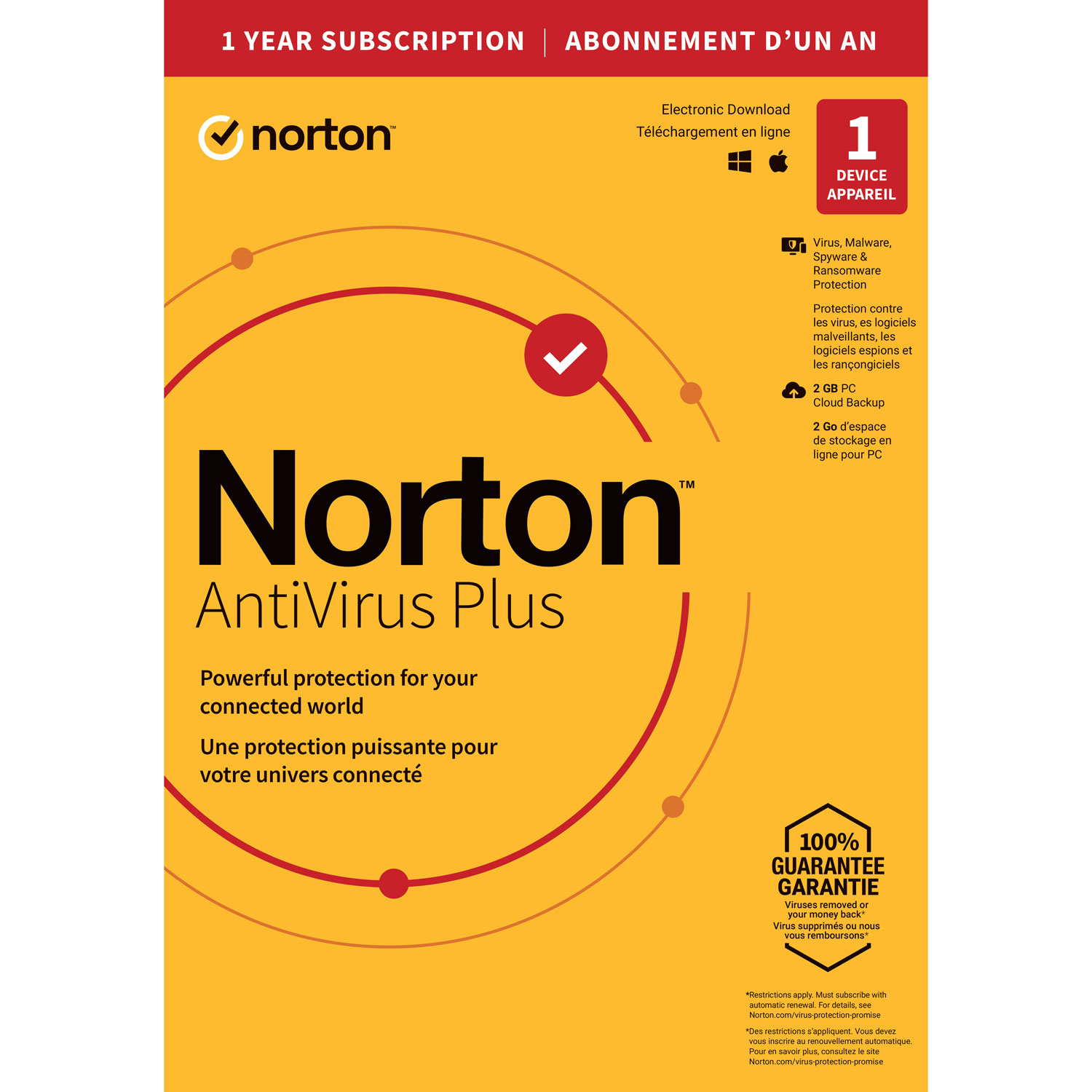 Norton AntiVirus Plus (PC/Mac) - 1 Device - 2GB Cloud Backup - 1-Year Subscription