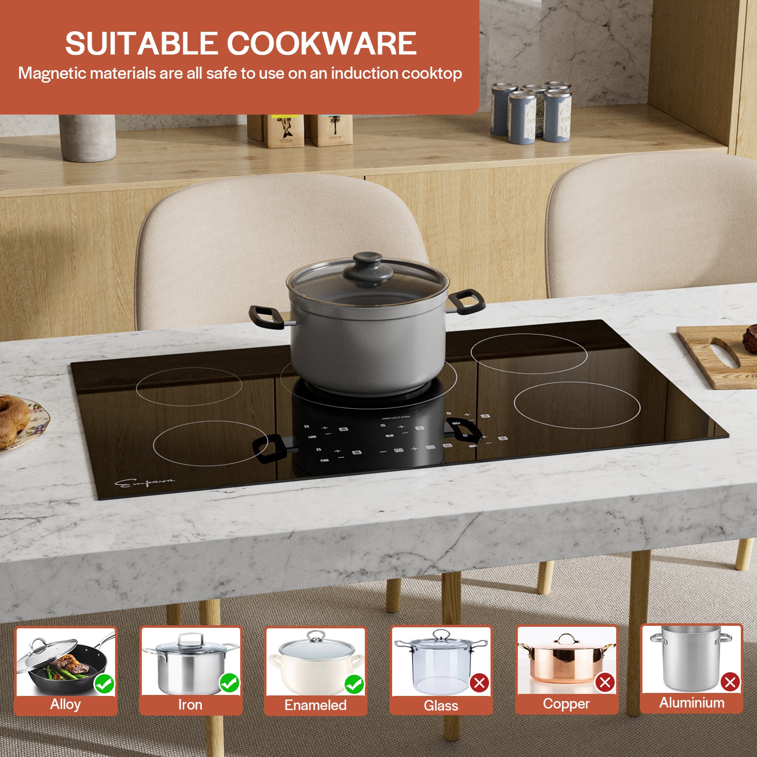 Surface de cuisson électrique à induction de 36 po à 5 brûleurs d’Emporva - Noir