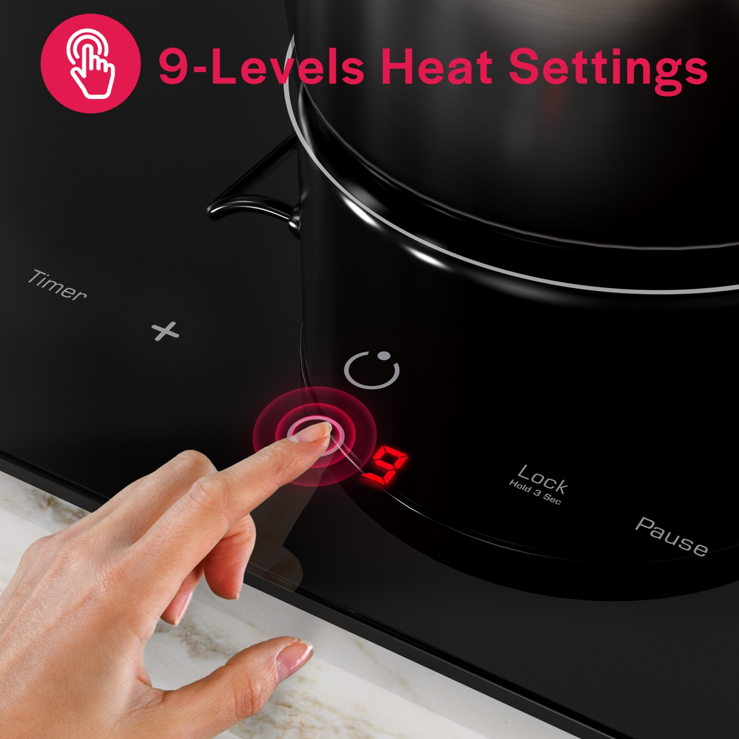 Surface de cuisson électrique à induction à 2 brûleurs de 12 po et 120 V d’Emporava - Noir