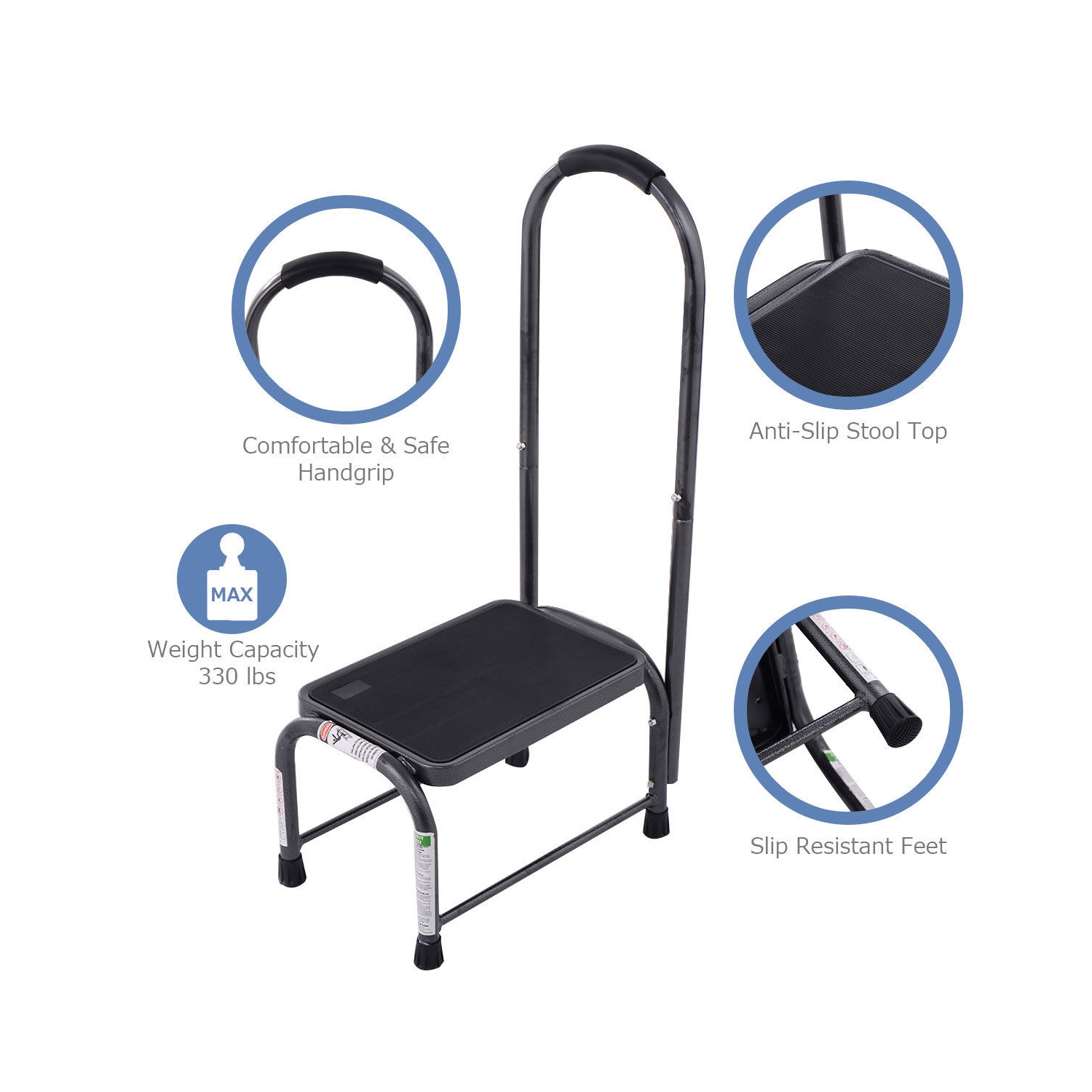 Gymax 330 Lbs Load Capacity Non-Slip Handy Support Step Stool