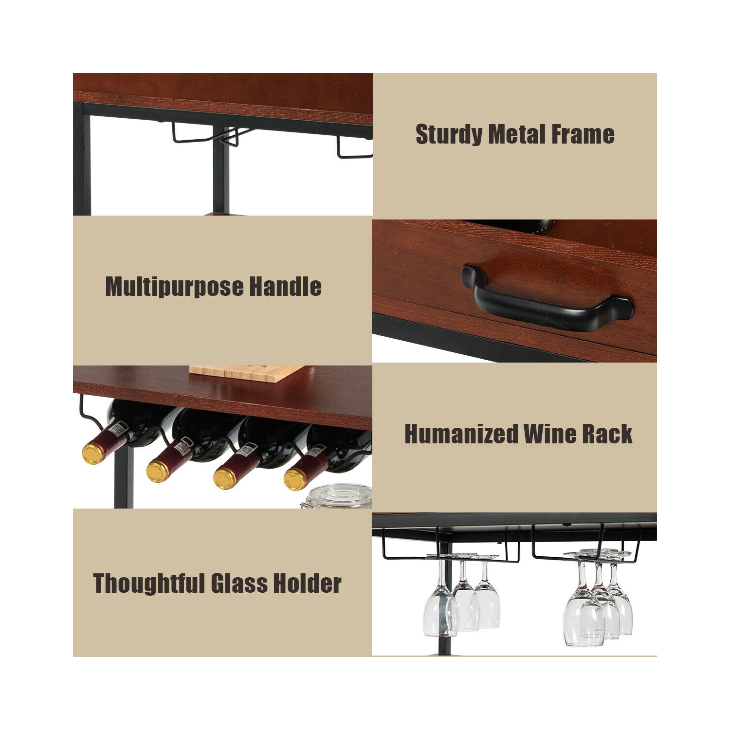 Gymax 3 Tier Trolley Cart Kitchen Island Serving Bar Cart w/ Glass Holder & Wine Rack